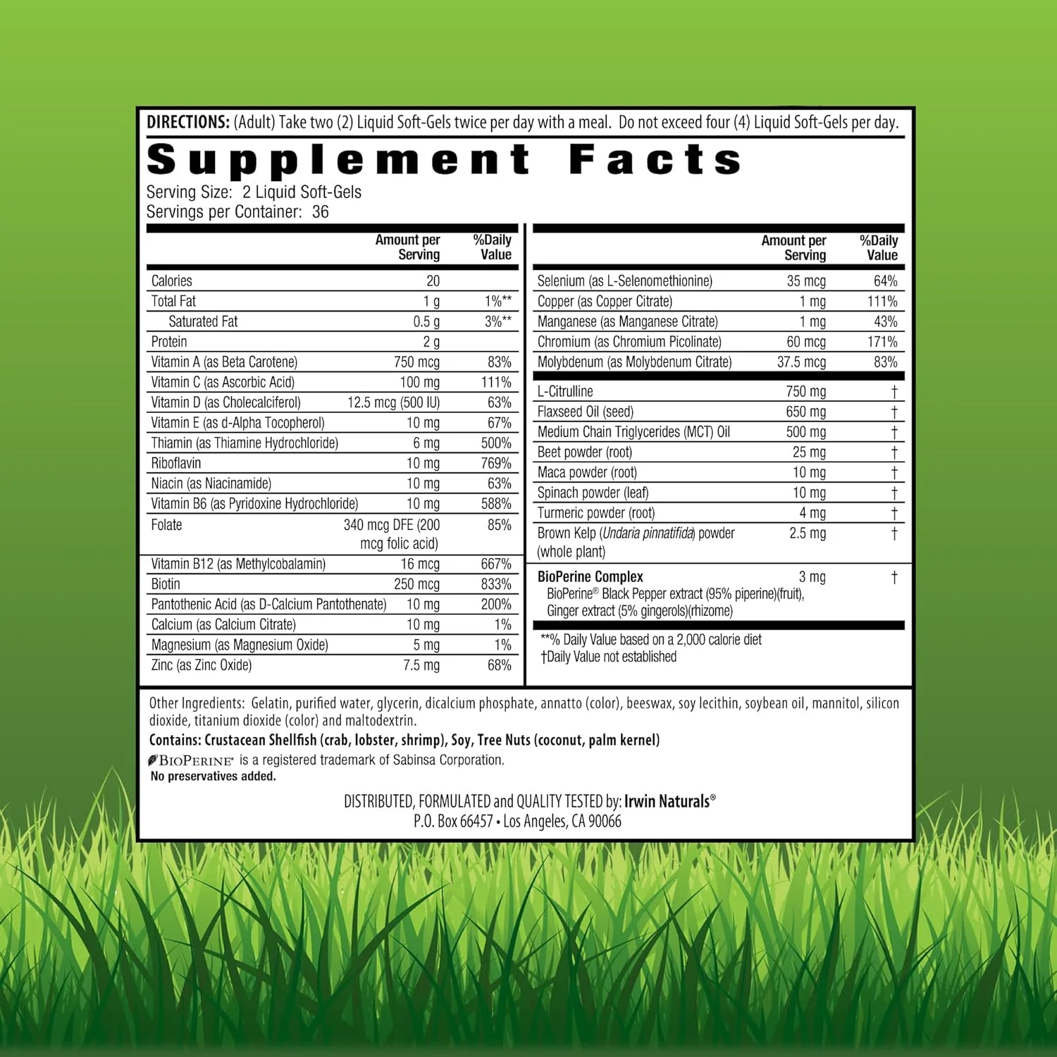 مولتی ویتامین ژلی مایع انرژی سریع ایروین نچرالز با تقویت کننده اکسید نیتریک - 72 سافت ژل مایع - با تقویت کننده اکسید نیتریک، زردچوبه، جلبک قهوه ای، ماکا و ریشه چغندر مولتی ویتامین ژلی مایع انرژی سریع ایروین نچرالز با تقویت کننده اکسید نیتریک - 72 سافت ژل مایع - با تقویت کننده اکسید نیتریک، زردچوبه، جلبک قهوه ای، ماکا و ریشه چغندر