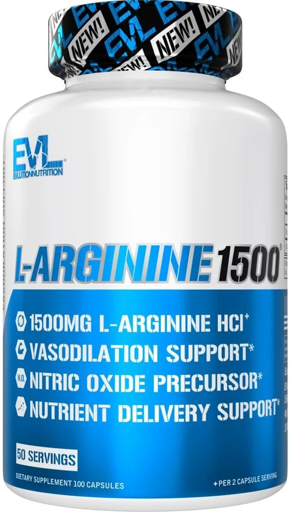 مکمل ال-آرژنین تقویت کننده نیتریک اکسید Evlution Nutrition - مکمل نیتریک اکسید با قدرت بالا با 1500 میلی گرم ال آرژنین HCL برای افزایش پمپ انرژی، رشد عضلات و عروق