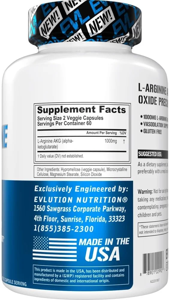 ال-آرژنین آلفا کتوگلوتارات Evlution - پشتیبانی از گشاد شدن عروق و انتقال مواد مغذی - پیش ساز نیتریک اکسید - 1000 میلی گرم ال-آرژنین آلفا کتوگلوتارات - فاقد گلوتن و غیر تراریخته - مکمل غذایی - 60 سروینگ - 120 کپسول گیاهی ال-آرژنین آلفا کتوگلوتارات Evlution - پشتیبانی از گشاد شدن عروق و انتقال مواد مغذی - پیش ساز نیتریک اکسید - 1000 میلی گرم ال-آرژنین آلفا کتوگلوتارات - فاقد گلوتن و غیر تراریخته - مکمل غذایی - 60 سروینگ - 120 کپسول گیاهی