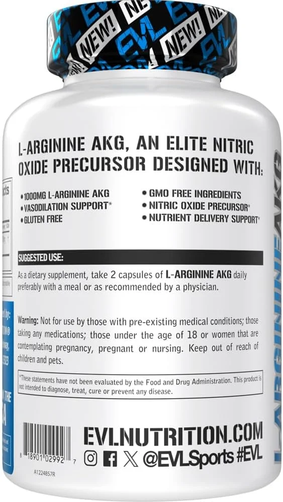 ال-آرژنین آلفا کتوگلوتارات Evlution - پشتیبانی از گشاد شدن عروق و انتقال مواد مغذی - پیش ساز نیتریک اکسید - 1000 میلی گرم ال-آرژنین آلفا کتوگلوتارات - فاقد گلوتن و غیر تراریخته - مکمل غذایی - 60 سروینگ - 120 کپسول گیاهی ال-آرژنین آلفا کتوگلوتارات Evlution - پشتیبانی از گشاد شدن عروق و انتقال مواد مغذی - پیش ساز نیتریک اکسید - 1000 میلی گرم ال-آرژنین آلفا کتوگلوتارات - فاقد گلوتن و غیر تراریخته - مکمل غذایی - 60 سروینگ - 120 کپسول گیاهی