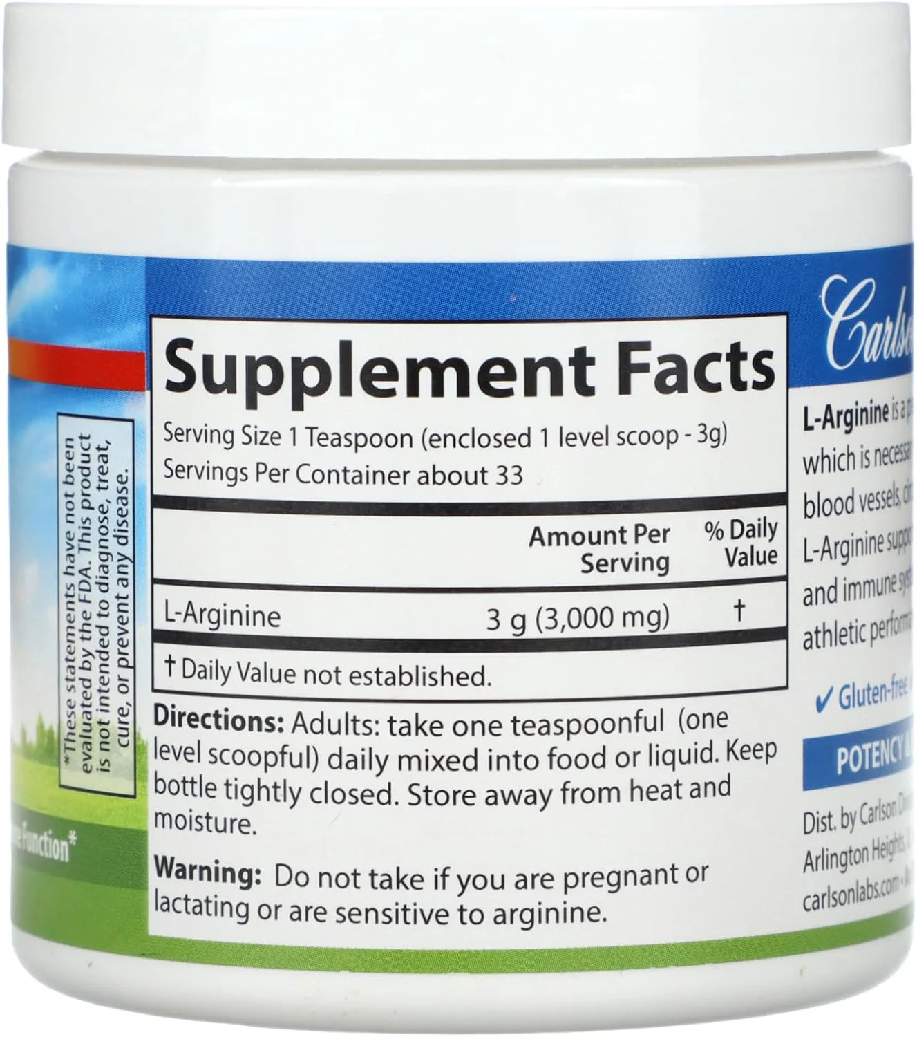 پودر ال-آرژنین کارلسون لبز، 100 گرم پودر ال-آرژنین کارلسون لبز، 100 گرم