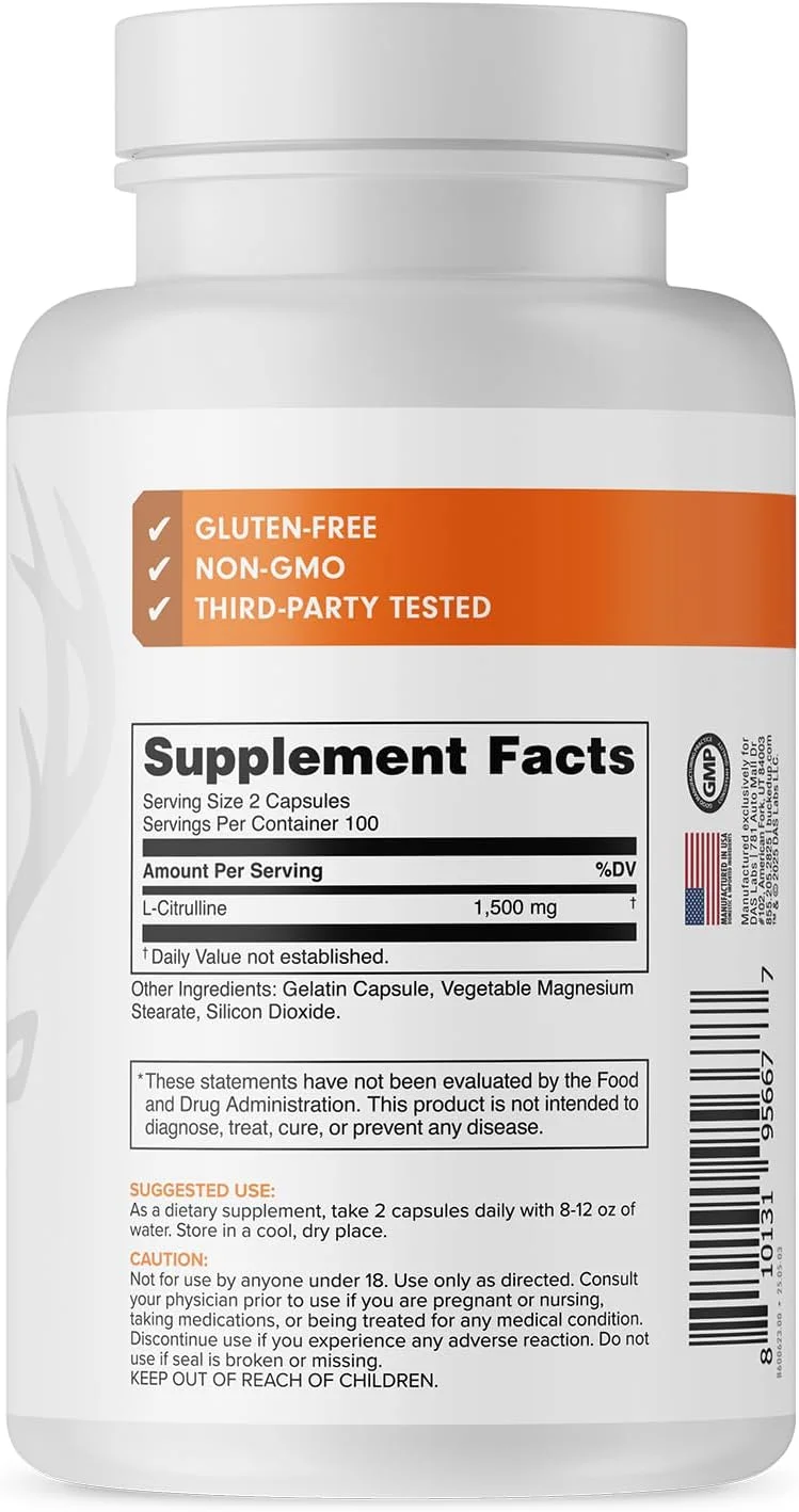 ال-سیترولین باکد آپ 200 کپسول | 1500 میلی گرم در هر وعده | بدون گلوتن | غیر GMO | تست شده توسط شخص ثالث | مکمل سیترولین ممتاز برای استفاده روزانه - 100 وعده (200 کپسول) ال-سیترولین باکد آپ 200 کپسول | 1500 میلی گرم در هر وعده | بدون گلوتن | غیر GMO | تست شده توسط شخص ثالث | مکمل سیترولین ممتاز برای استفاده روزانه - 100 وعده (200 کپسول)