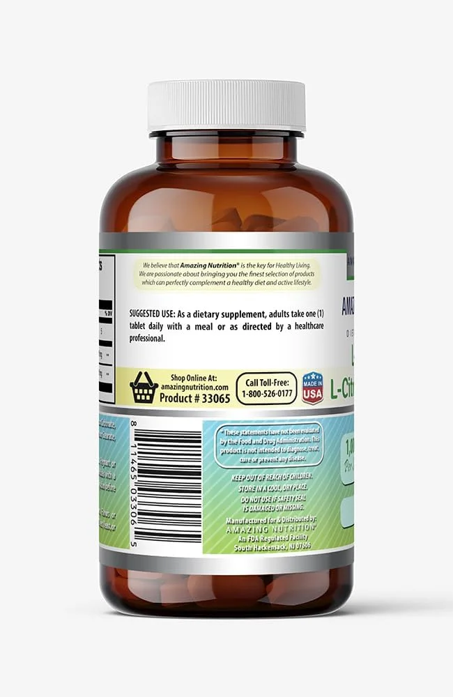مکمل ال-آرژنین/ال-سیترولین کمپلکس Amazing Formulas، ۱۰۰۰ میلی گرم، ۶۰ قرص | غیر تراریخته | بدون گلوتن | ساخت آمریکا مکمل ال-آرژنین/ال-سیترولین کمپلکس Amazing Formulas، ۱۰۰۰ میلی گرم، ۶۰ قرص | غیر تراریخته | بدون گلوتن | ساخت آمریکا