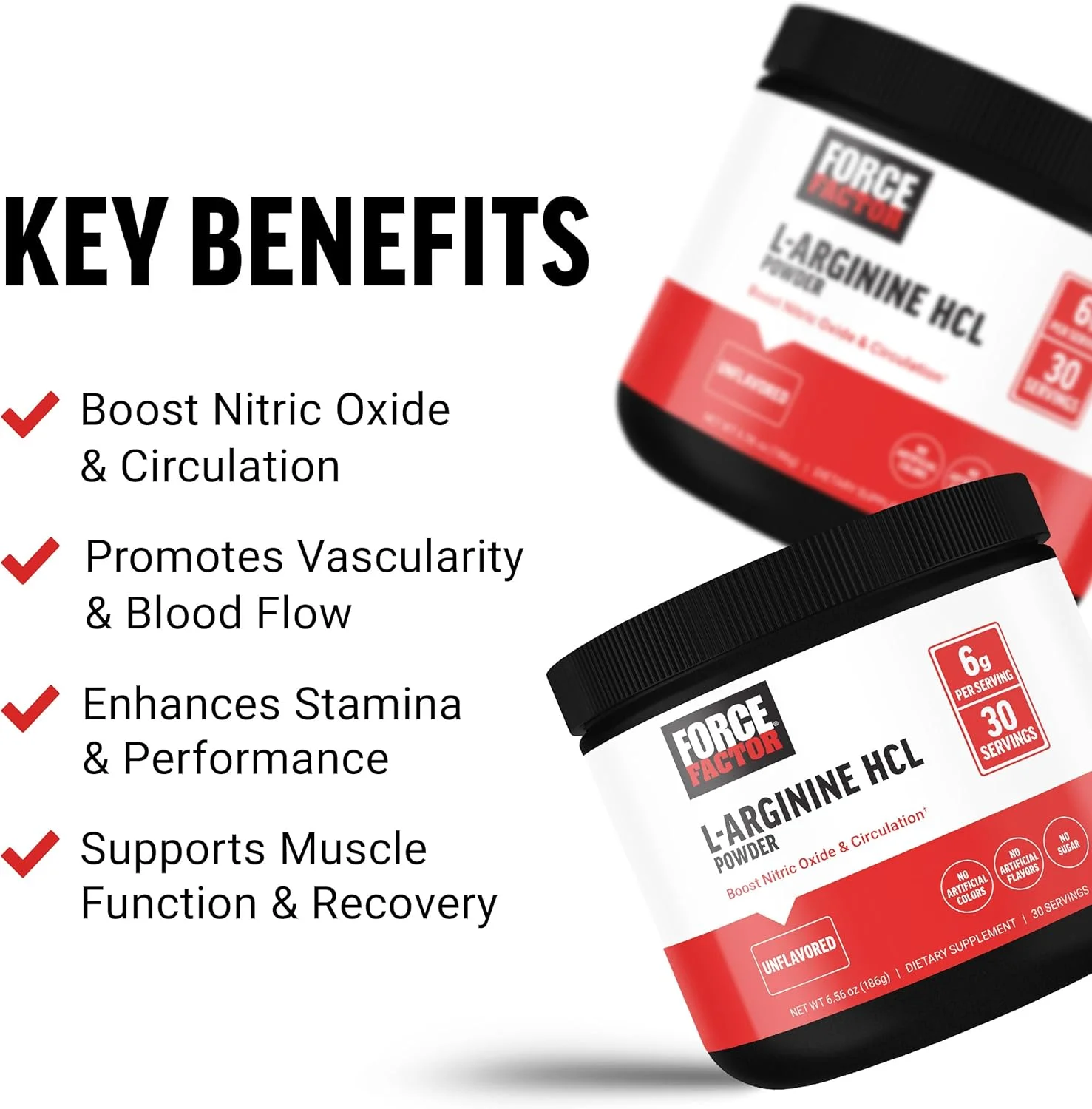 ال آرژنین اچ سی ال فورس فکتور، مکمل ال آرژنین برای افزایش نیتریک اکسید جهت گردش خون بهتر، جریان خون و پمپاژ عضلانی، پودر ال آرژنین 6000 میلی گرم، بدون طعم، 30 سروینگ