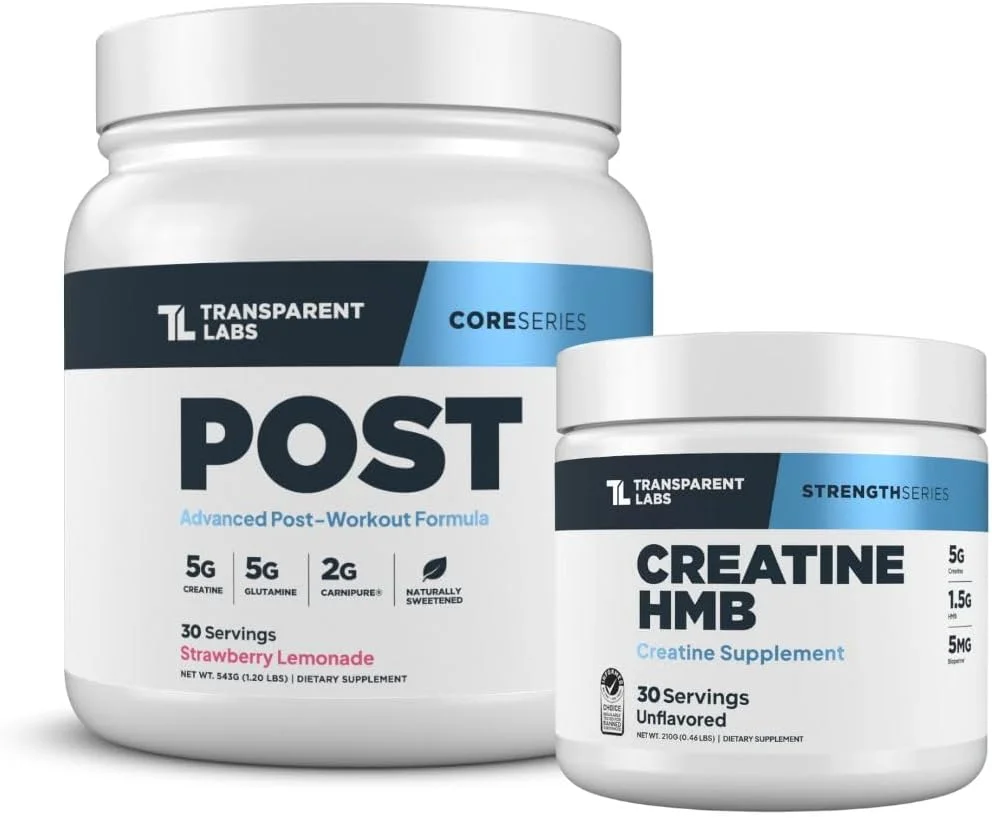 مکمل ریکاوری بعد از تمرین ترنسپرنت لبز (30 سروینگ، طعم لیموناد توت فرنگی) و کراتین HMB (30 سروینگ، بدون طعم)