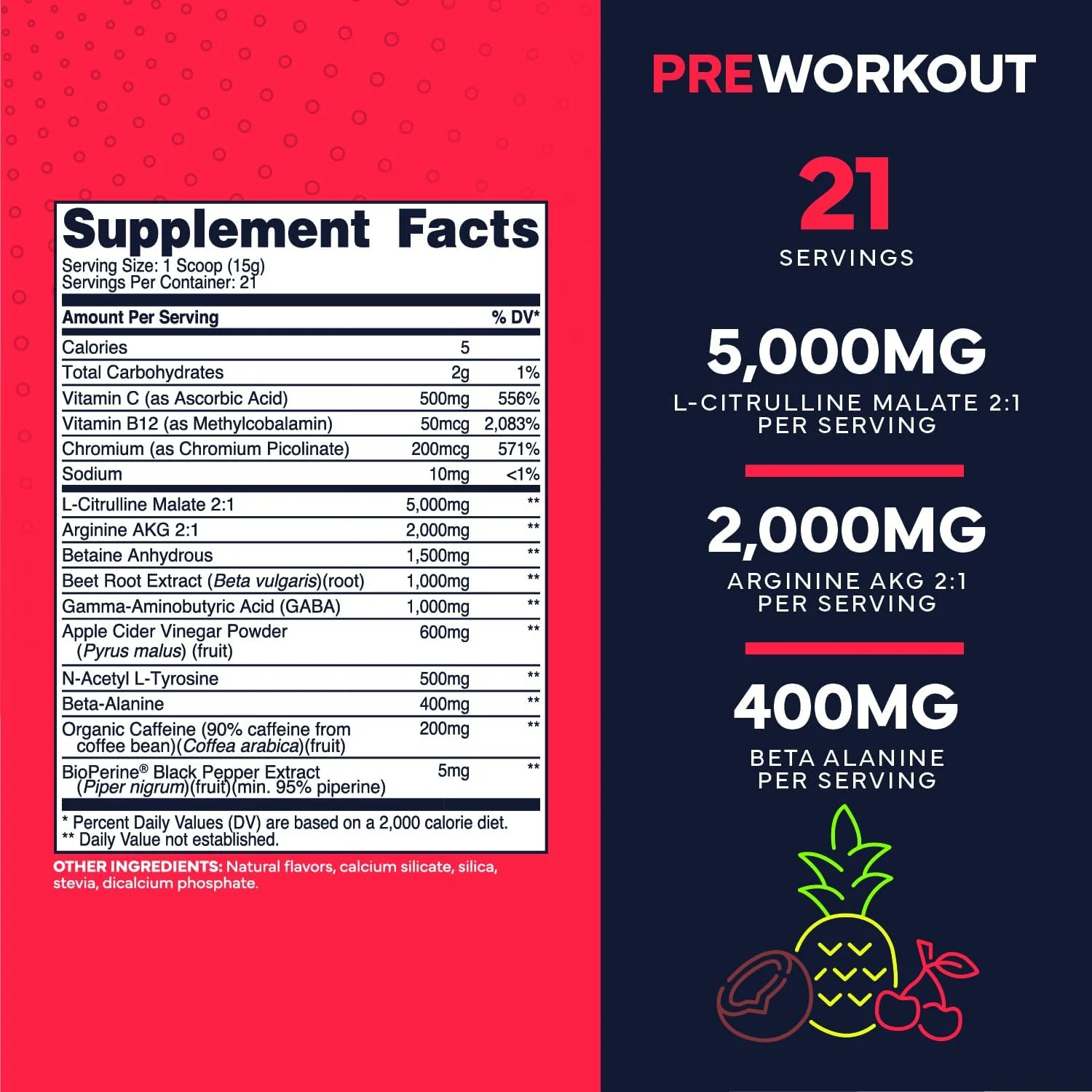 مکمل قبل از تمرین پاک تایپ زیرو (320 گرم، پانچ میوه) + ریشه چغندر + ال-آرژنین + ال-سیترولین، 2 گرم آرژنین، ال-سیترولین مالات، بتا آ، بدون شکر، کافئین ارگانیک قبل از تمرین برای مردان و زنان