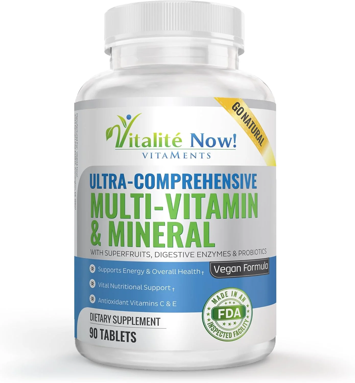 مولتی ویتامین و مواد معدنی گیاهی کامل - ویتامین های A B1 B2 B6 B12 C D3 E و 110 غذای فوق العاده، گیاهان، سبزیجات و میوه های قرمز - آنزیم ها و پروبیوتیک ها برای تقویت سیستم ایمنی - افزایش انرژی - 90 قرص