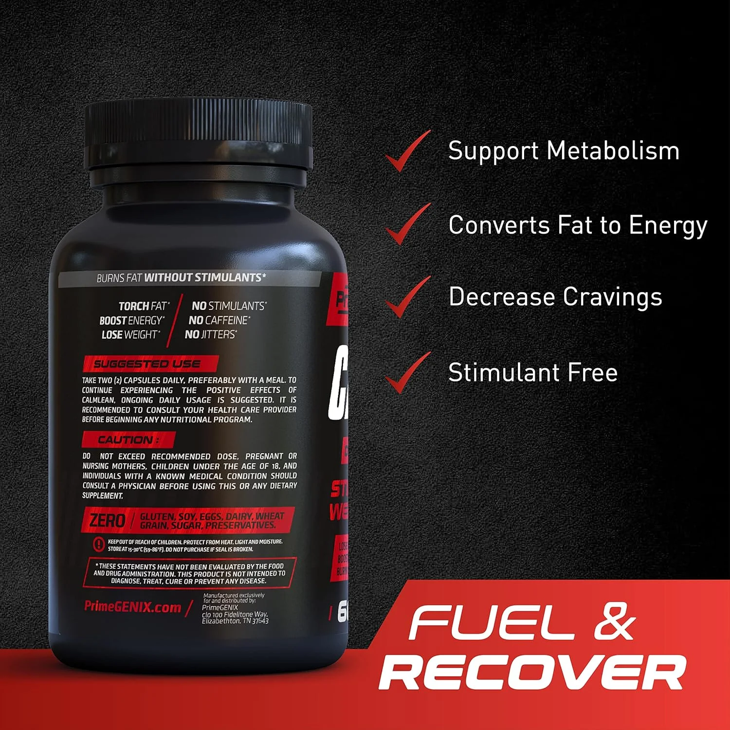 کپسول چربی سوز بدون محرک CalmLean | مکمل کاهش وزن برای آقایان | سرکوب کننده اشتها، تقویت کننده متابولیسم | مواد مغذی ترموژنیک | فرمول کاهش چربی غیر محرک