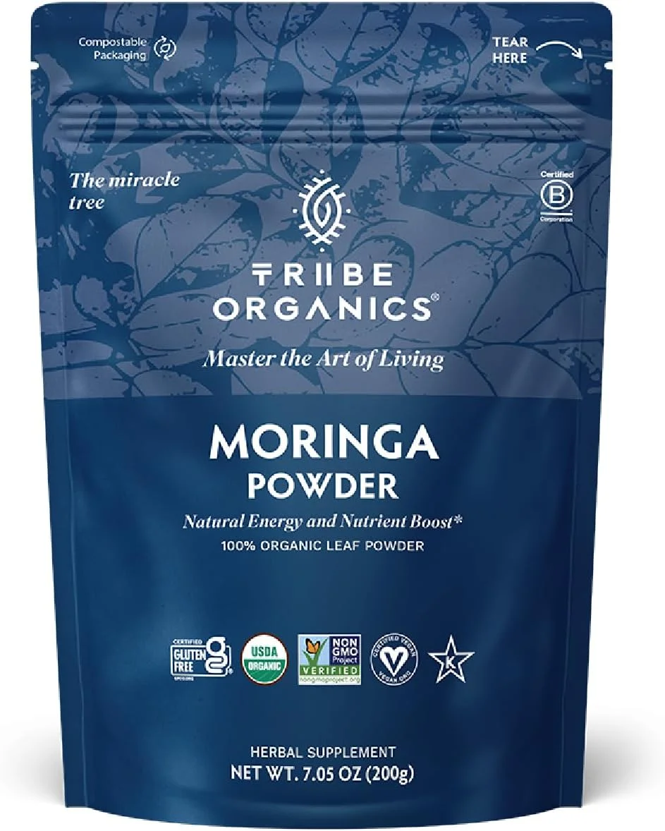 پودر مورینگا اولیفرا ارگانیک TRIBE ORGANICS برای انرژی | مفاصل | عملکرد مغز - سوپرفود سبز مغذی با قدرت بالا | پروتئین گیاهی طبیعی برگ | آنتی اکسیدان - بسته 200 گرمی