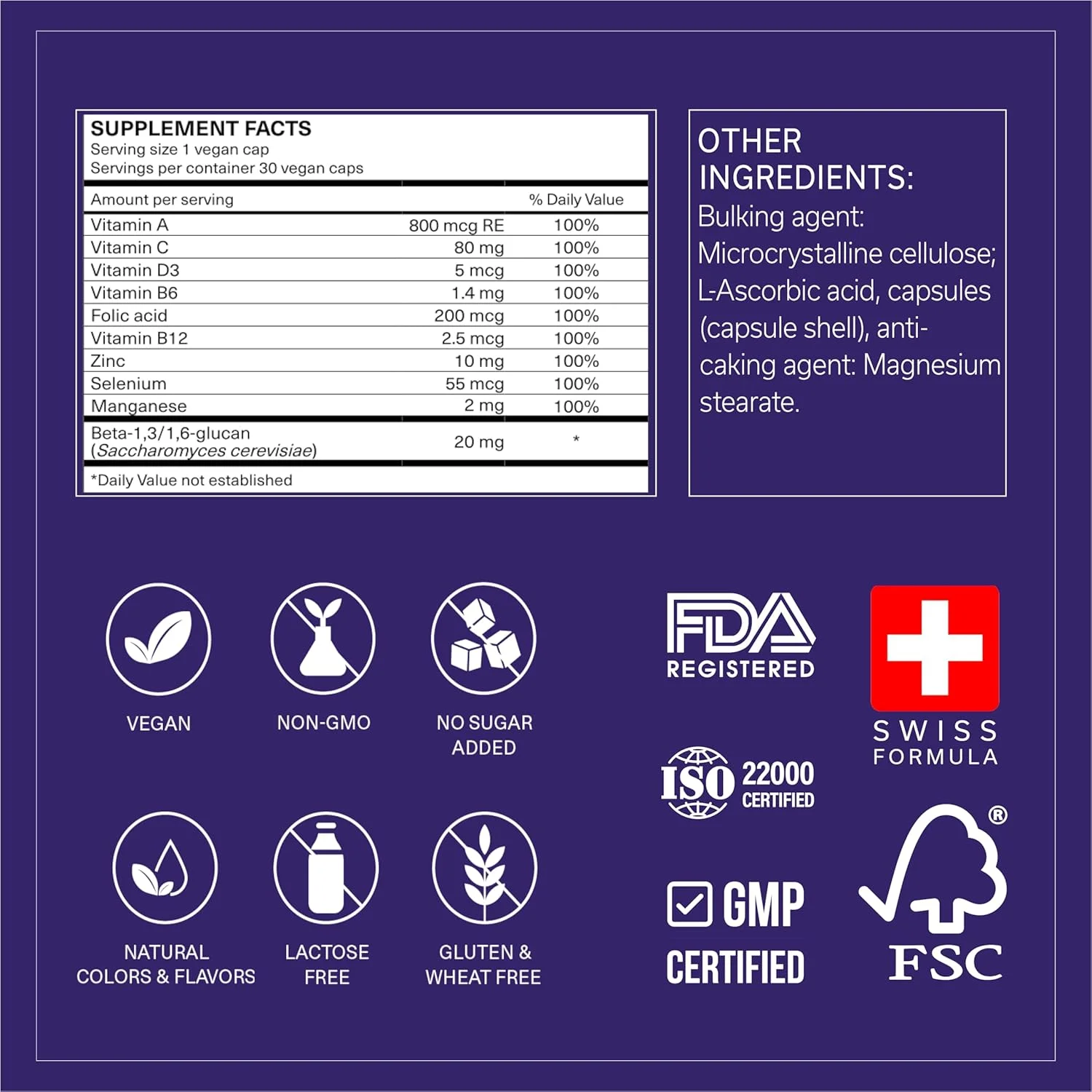 فعال کننده سیستم ایمنی | تقویت کننده سیستم ایمنی 10 در 1 | مکمل پشتیبانی از سیستم ایمنی با بتا گلوکان، ویتامین C، A، D3، B6، B9، B12، روی، سلنیوم و منگنز | 30 کپسول گیاهی