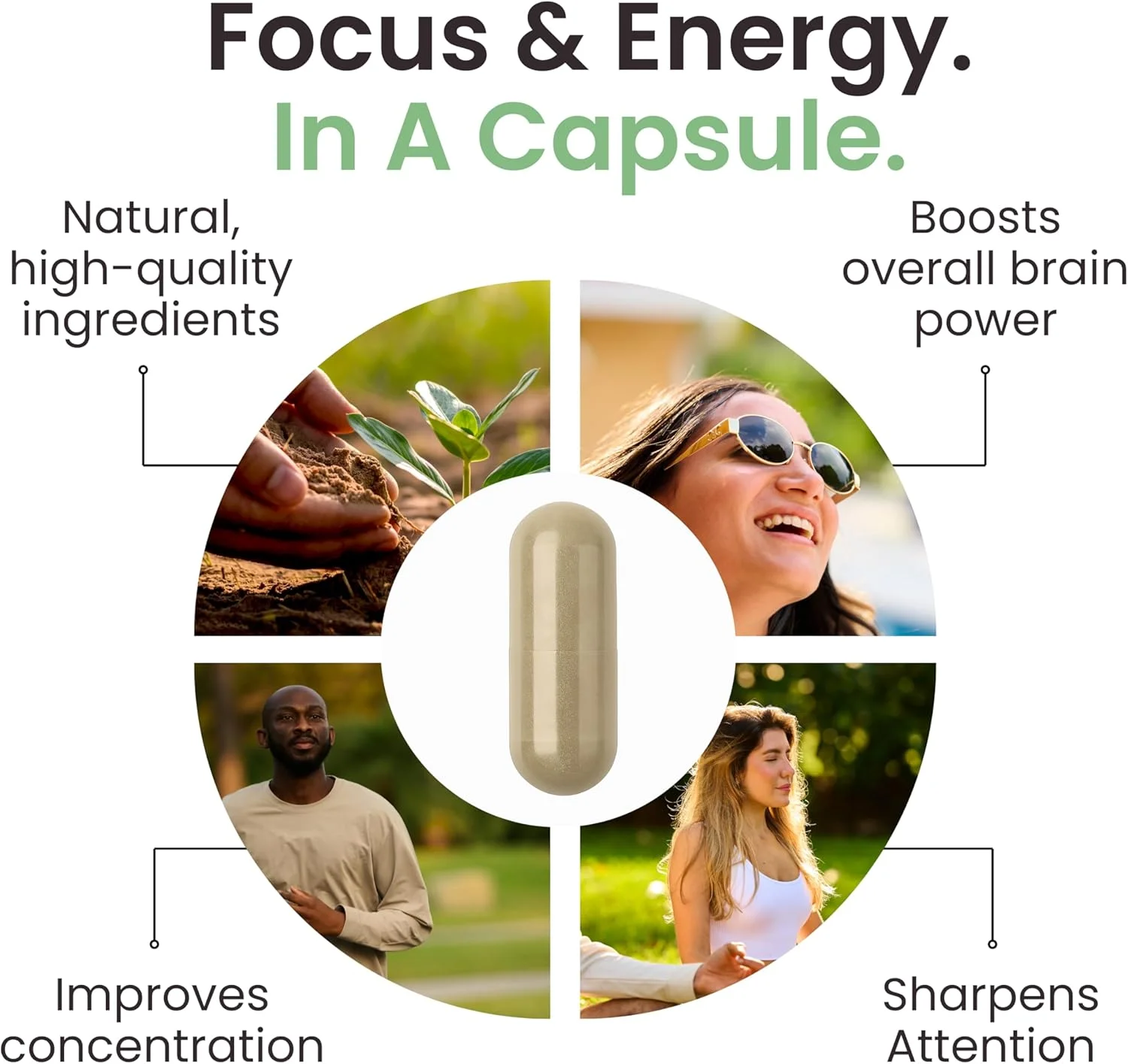 مکمل تقویت حافظه و تمرکز حاوی ال-تیانین و جینکوبیلوبا | پشتیبانی شناختی پیشرفته، وضوح ذهنی و افزایش انرژی | حاوی تورین، ویتامین B12 و کافئین | 60 عدد