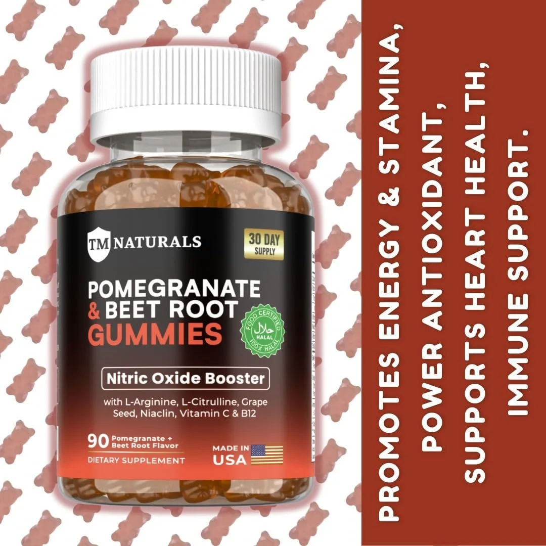 پاستیل ریشه چغندر و انار – 1000 میلی گرم عصاره دانه انگور + 1000 میلی گرم چغندر – تقویت کننده اکسید نیتریک برای قلب، انرژی و پشتیبانی از قند خون – وگان، غیر GMO – 90 پاستیل