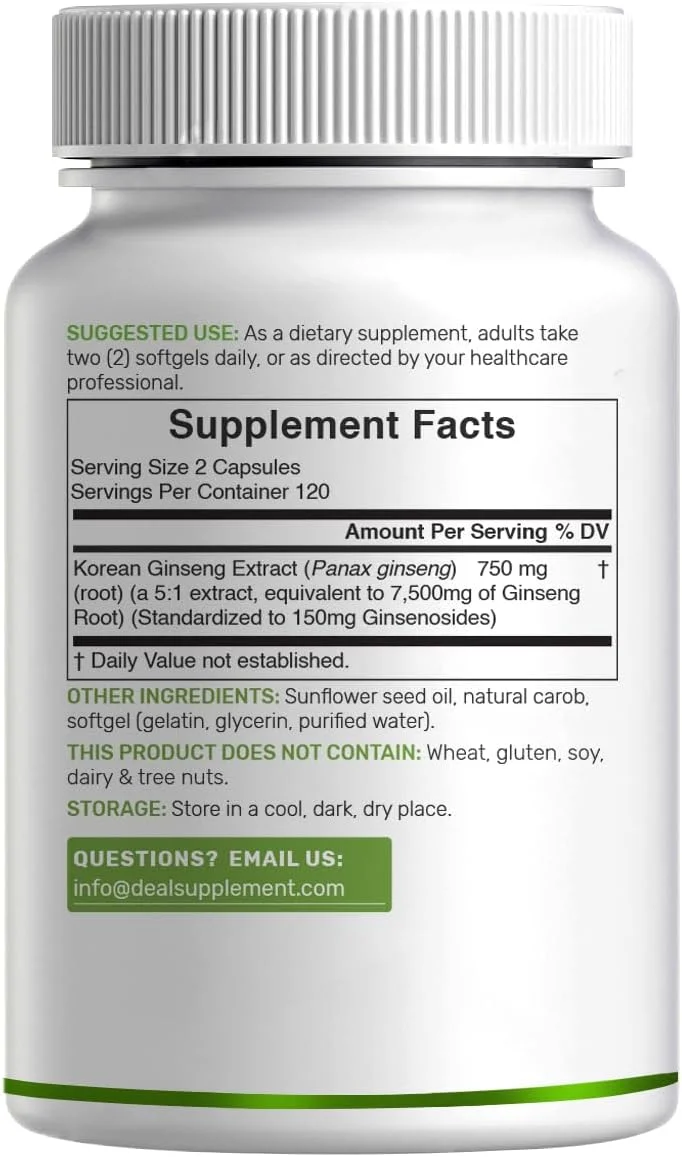 عصاره ریشه جینسینگ پاناکس قرمز کره ای، 7500 میلی گرم در هر وعده، 240 سافت ژل - 150 میلی گرم جینسینوزید فعال