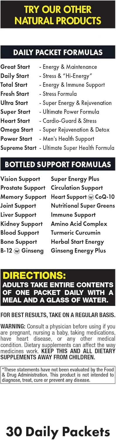 پک کامل ویتامین روزانه پاور استارت | پشتیبانی از سلامت مردان، تقویت کننده انرژی و استقامت 10 برابر | ویتامین A، B، C، D، E، B12، مواد معدنی، تریبولوس، ماکا، (30 بسته)