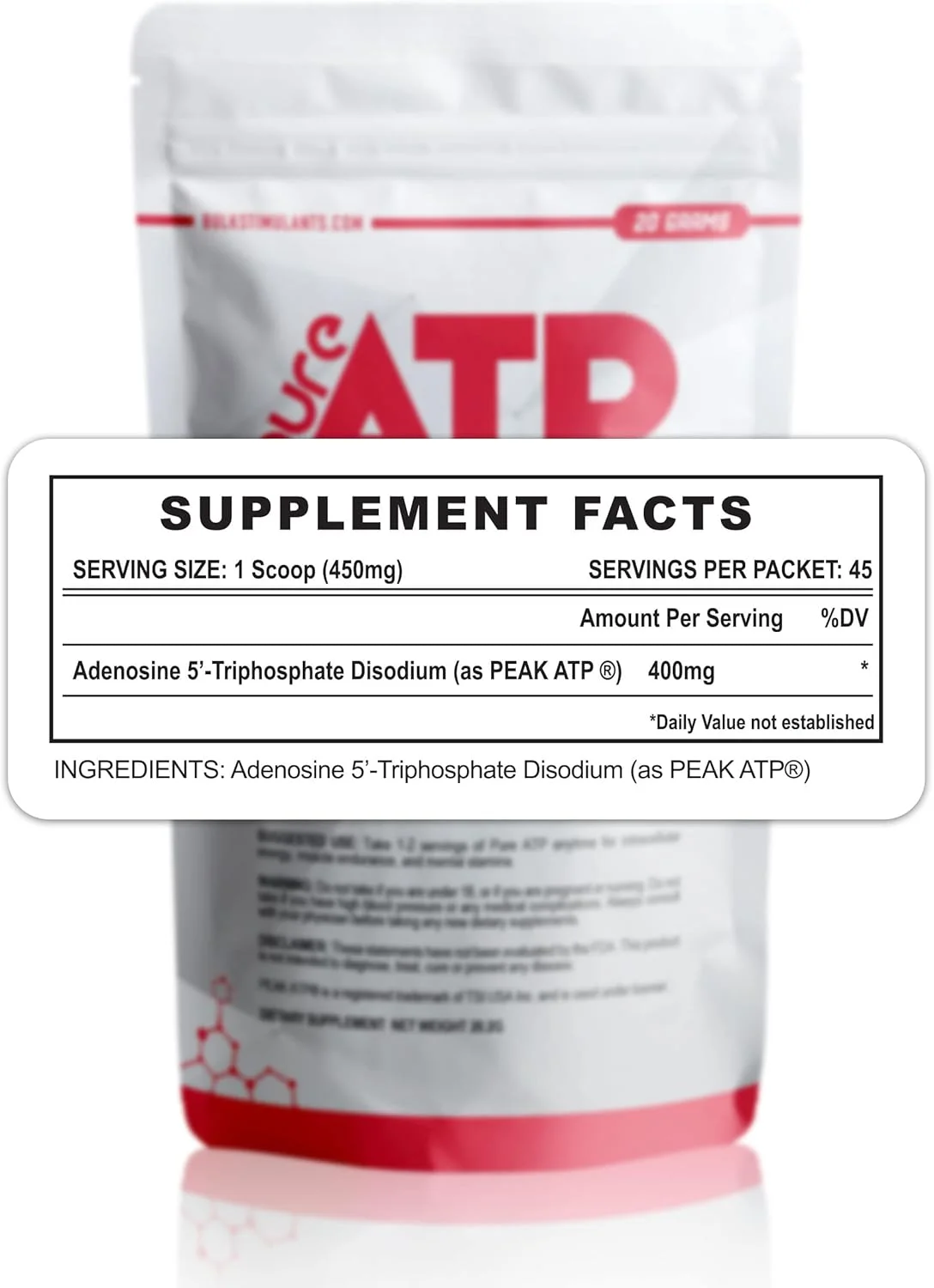 پودر آدنوزین تری فسفات ATP خالص BulkStimulants - افزایش انرژی، استقامت، قدرت، ریکاوری و پمپ عضلانی، سریعتر از کراتین HMB و نیتریک اکسید، مکمل طبیعی قبل از تمرین - 20 گرم