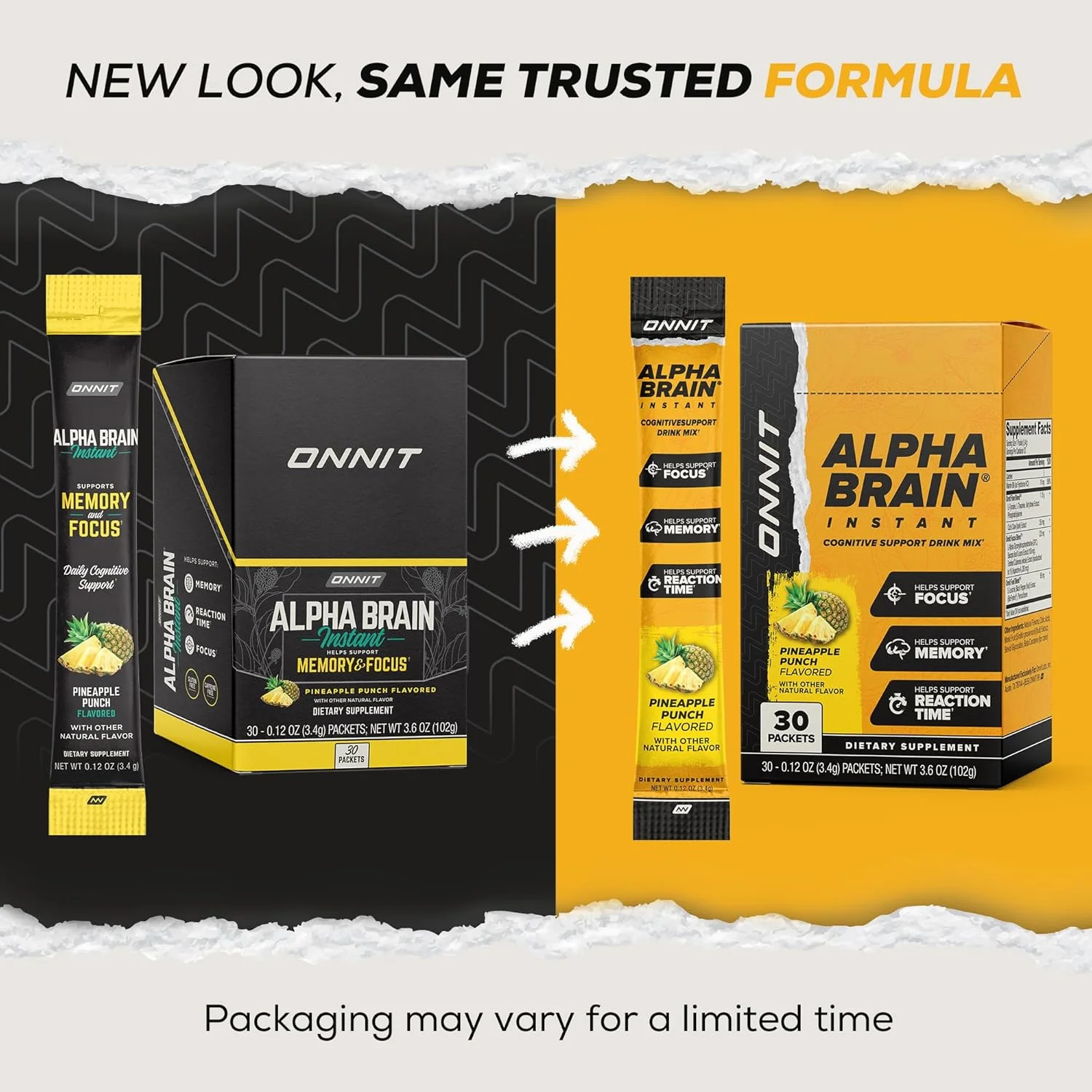 اونیت آلفا برین اینستنت - طعم آناناس پانچ - مکمل تقویت کننده مغز نوتروپیک - پشتیبانی از مغز برای تمرکز، انرژی و وضوح - آلفا GPC کولین، پنجه گربه، ال-تیانین، باکوپا - 30 عدد