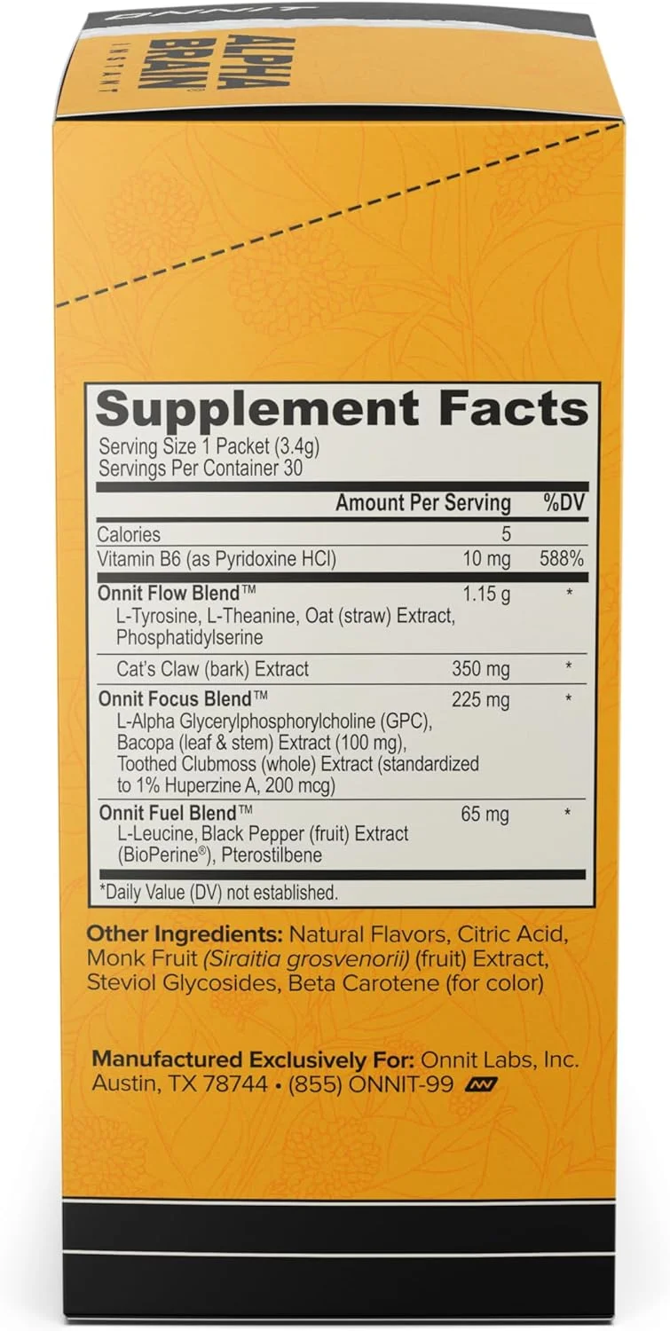 اونیت آلفا برین اینستنت - طعم آناناس پانچ - مکمل تقویت کننده مغز نوتروپیک - پشتیبانی از مغز برای تمرکز، انرژی و وضوح - آلفا GPC کولین، پنجه گربه، ال-تیانین، باکوپا - 30 عدد