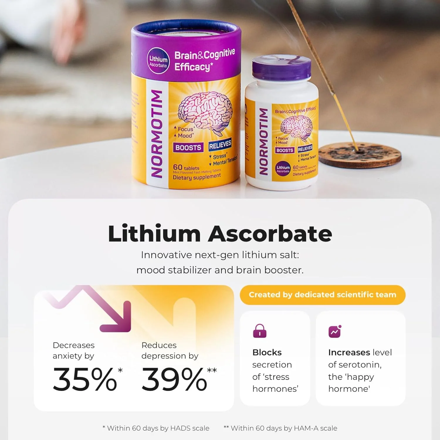 مکمل مغز برای حافظه و تمرکز - آسکوربات لیتیوم 5 میلی گرم (جایگزین اوروتات لیتیوم 5 میلی گرم) - قرص های حافظه برای خلق و خو، وضوح و حمایت از استرس - 60 قرص سریع حل شونده