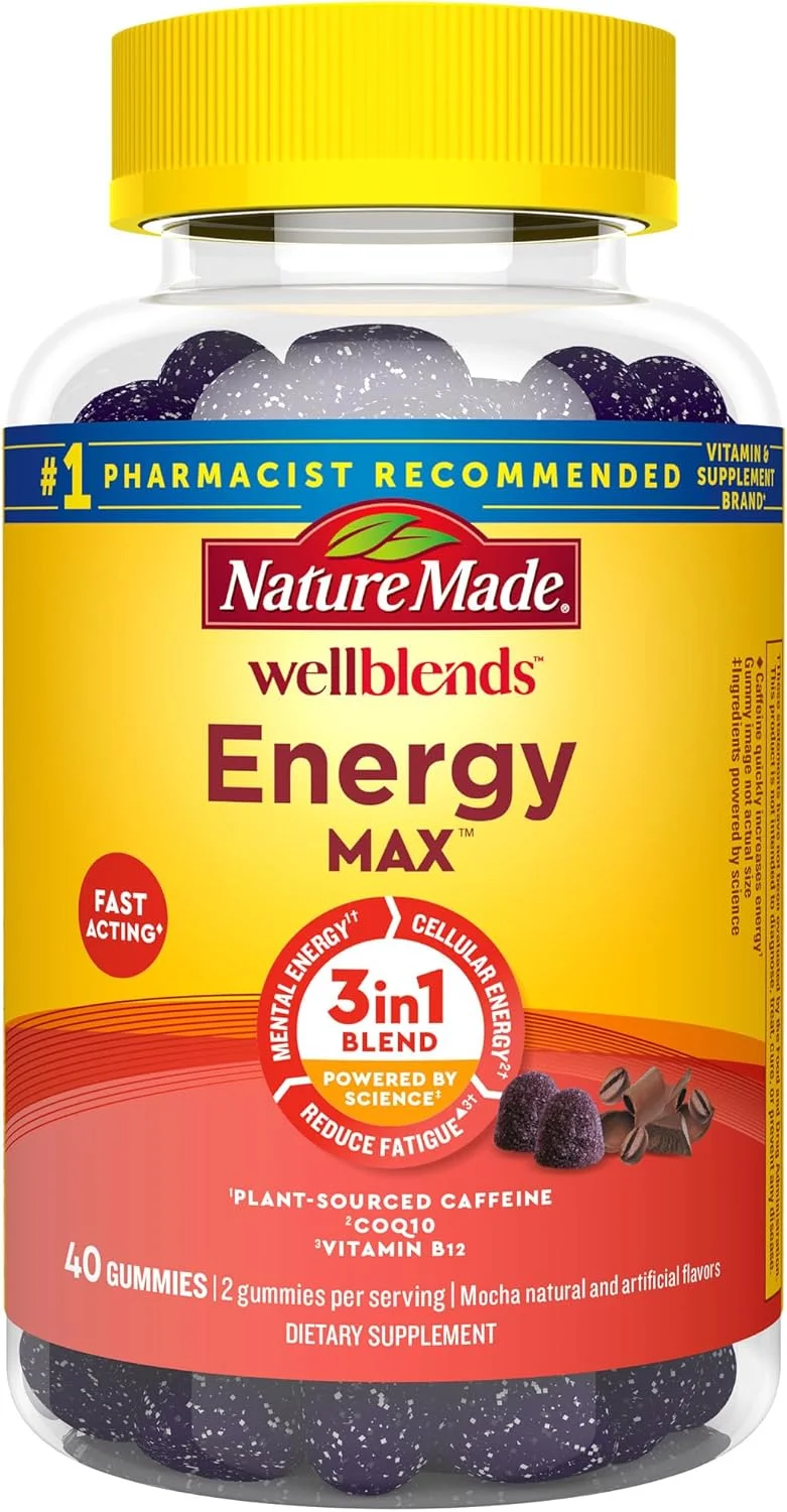 پاستیل های Nature Made Wellblends EnergyMAX، کافئین با اثر سریع، کوآنزیم Q10 و ویتامین B12 1000 میکروگرم، پاستیل های ویتامین برای پشتیبانی از انرژی، 40 عدد پاستیل های Nature Made Wellblends EnergyMAX، کافئین با اثر سریع، کوآنزیم Q10 و ویتامین B12 1000 میکروگرم، پاستیل های ویتامین برای پشتیبانی از انرژی، 40 عدد
