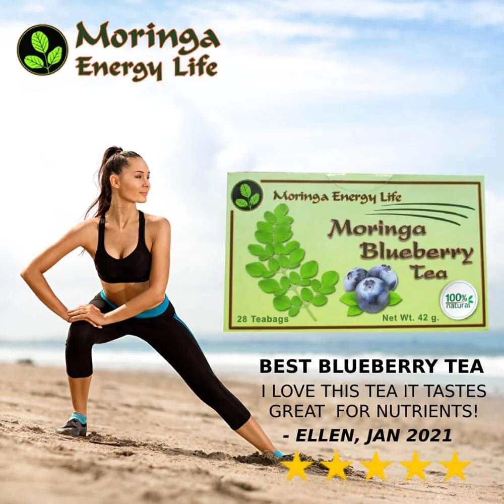 چای مورینگا و بلوبری ۲۸ کیسه چای (کتو، سم زدایی، پالئو، تقویت کننده ویتامین و مواد معدنی، وگان، بدون گلوتن، غیر GMO، بدون کافئین)