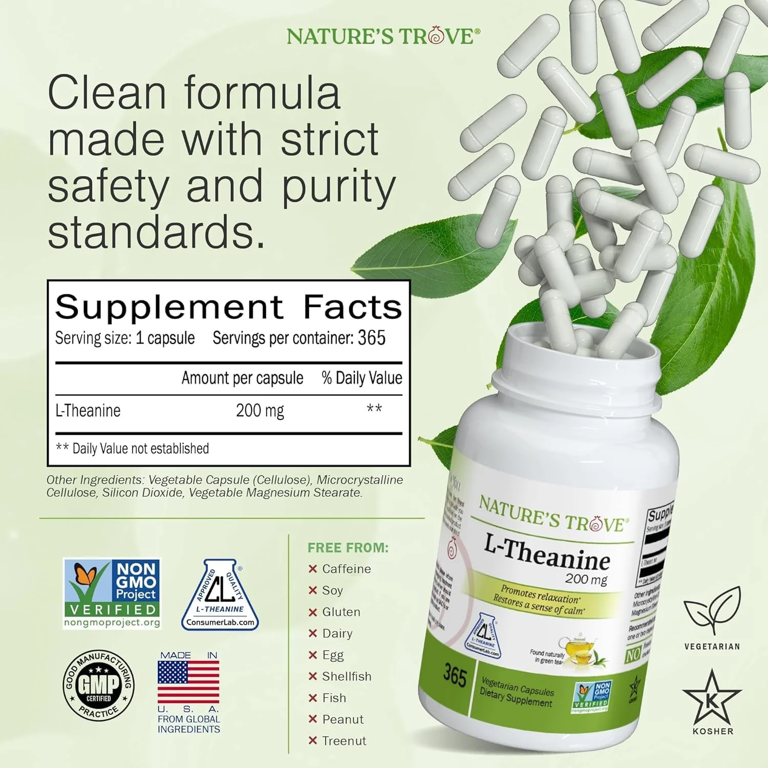 ال-تیانین 200 میلی گرم Nature's Trove - بسته 365 عددی کپسول گیاهی