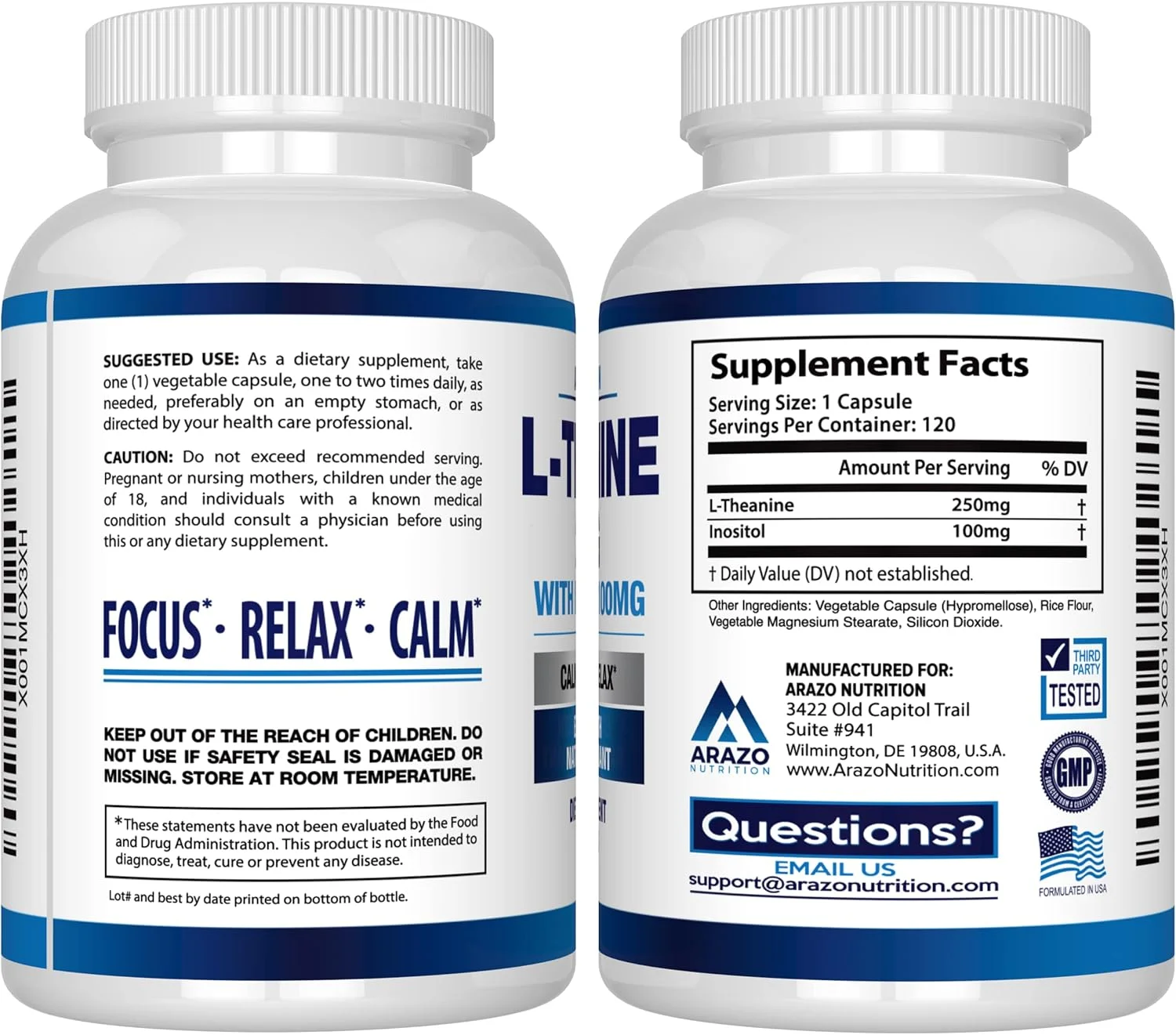 ال-تیانین ۲۵۰ میلی گرم (قدرت مضاعف) به همراه اینوزیتول ۱۰۰ میلی گرم، ۱۲۰ کپسول گیاهی