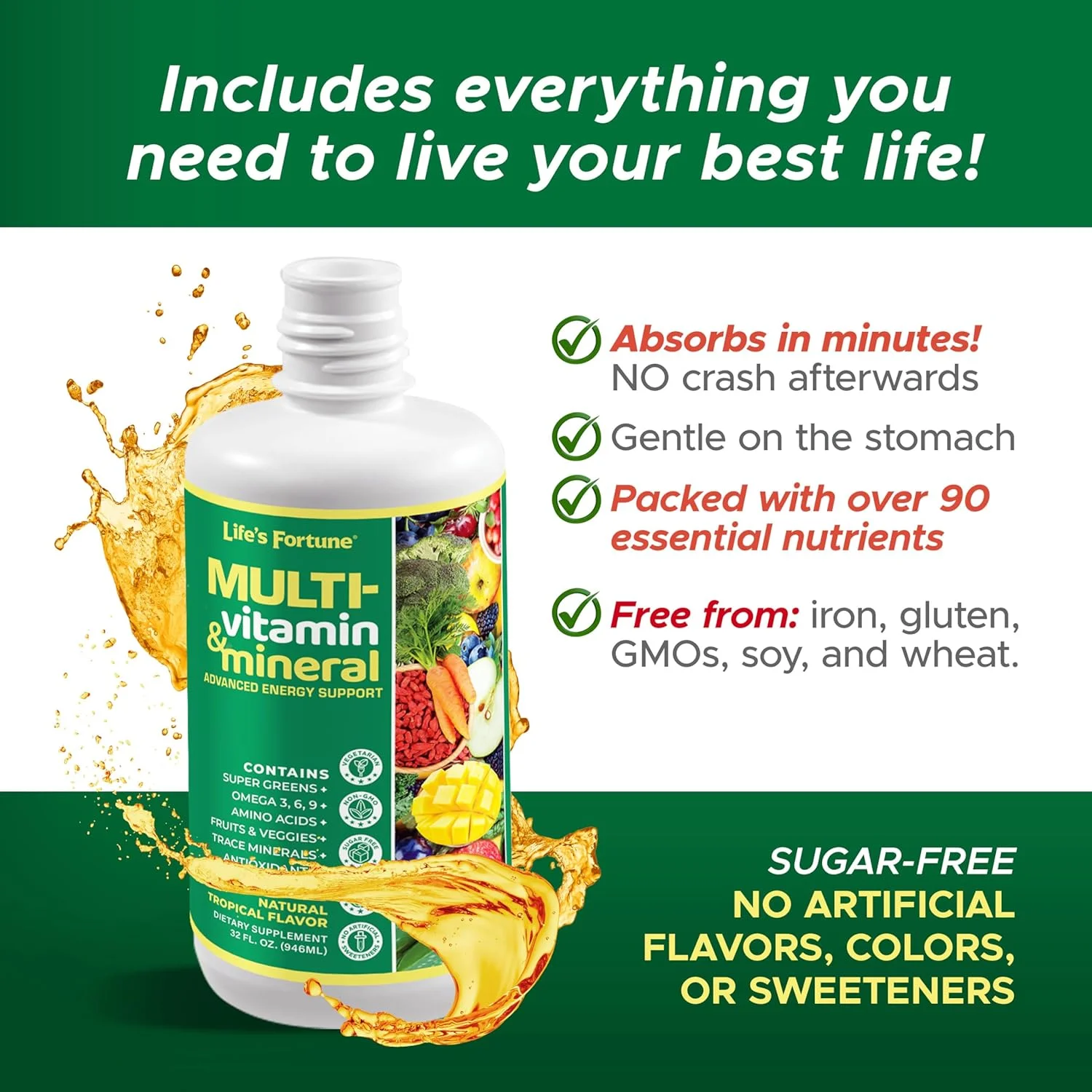 مولتی ویتامین مایع فورچون لایف برای بزرگسالان، مردان و زنان، نوجوانان - ویتامین های روزانه با جذب بالا - مواد معدنی کمیاب، اسیدهای آمینه، بیوتین، ال-آرژنین - طعم استوایی، بدون شکر، 946 میلی لیتر (بسته 2 عددی) مولتی ویتامین مایع فورچون لایف برای بزرگسالان، مردان و زنان، نوجوانان - ویتامین های روزانه با جذب بالا - مواد معدنی کمیاب، اسیدهای آمینه، بیوتین، ال-آرژنین - طعم استوایی، بدون شکر، 946 میلی لیتر (بسته 2 عددی)