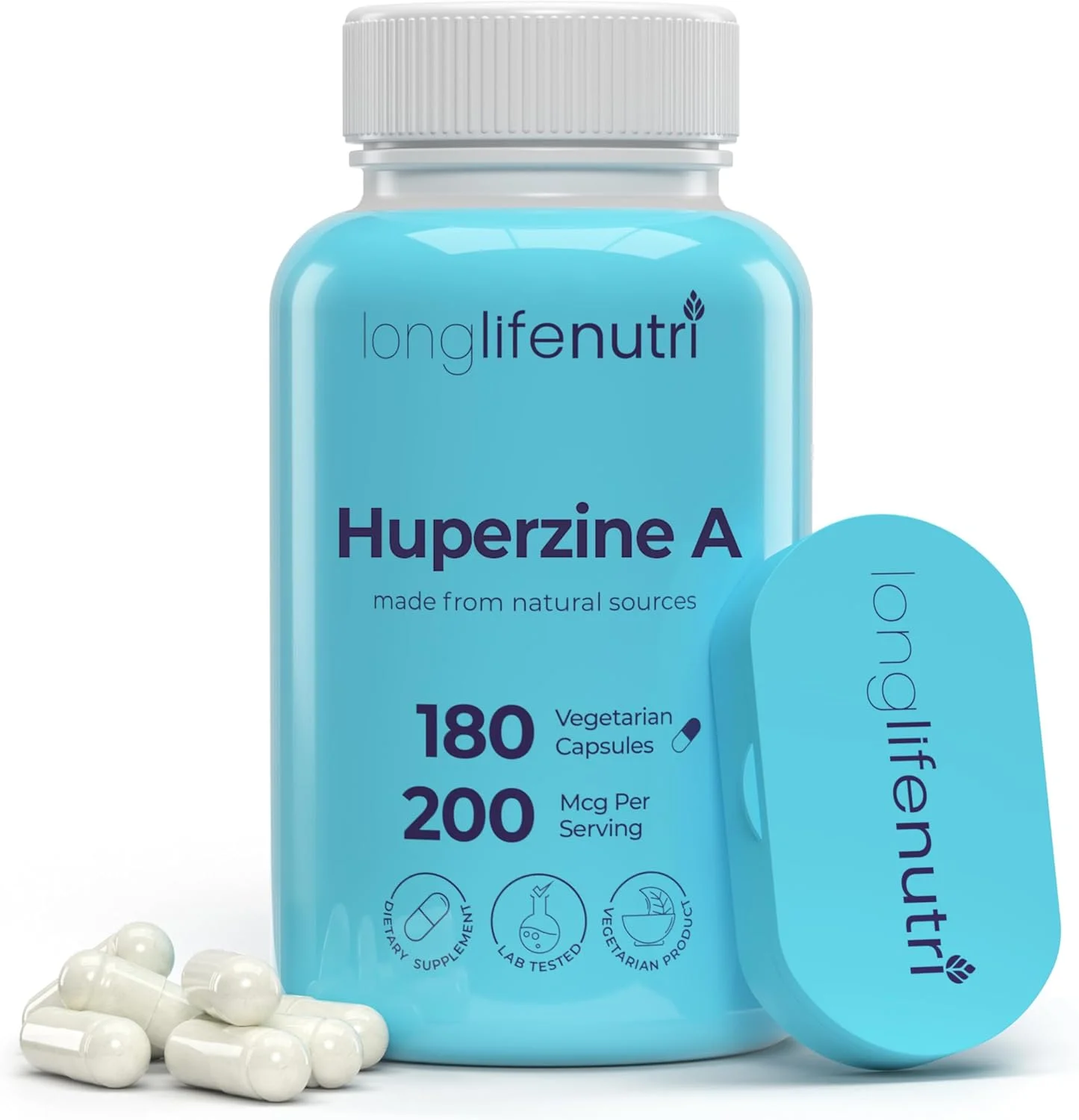 LongLifeNutri Huperzine A 200mcg - from Huperzia Serrata Leaf, 180 Vegetarian Capsules, Natural Brain Nootropic for Focus, Memory, and Clarity, 6 Month Supply, GMP Certified, Made in USA