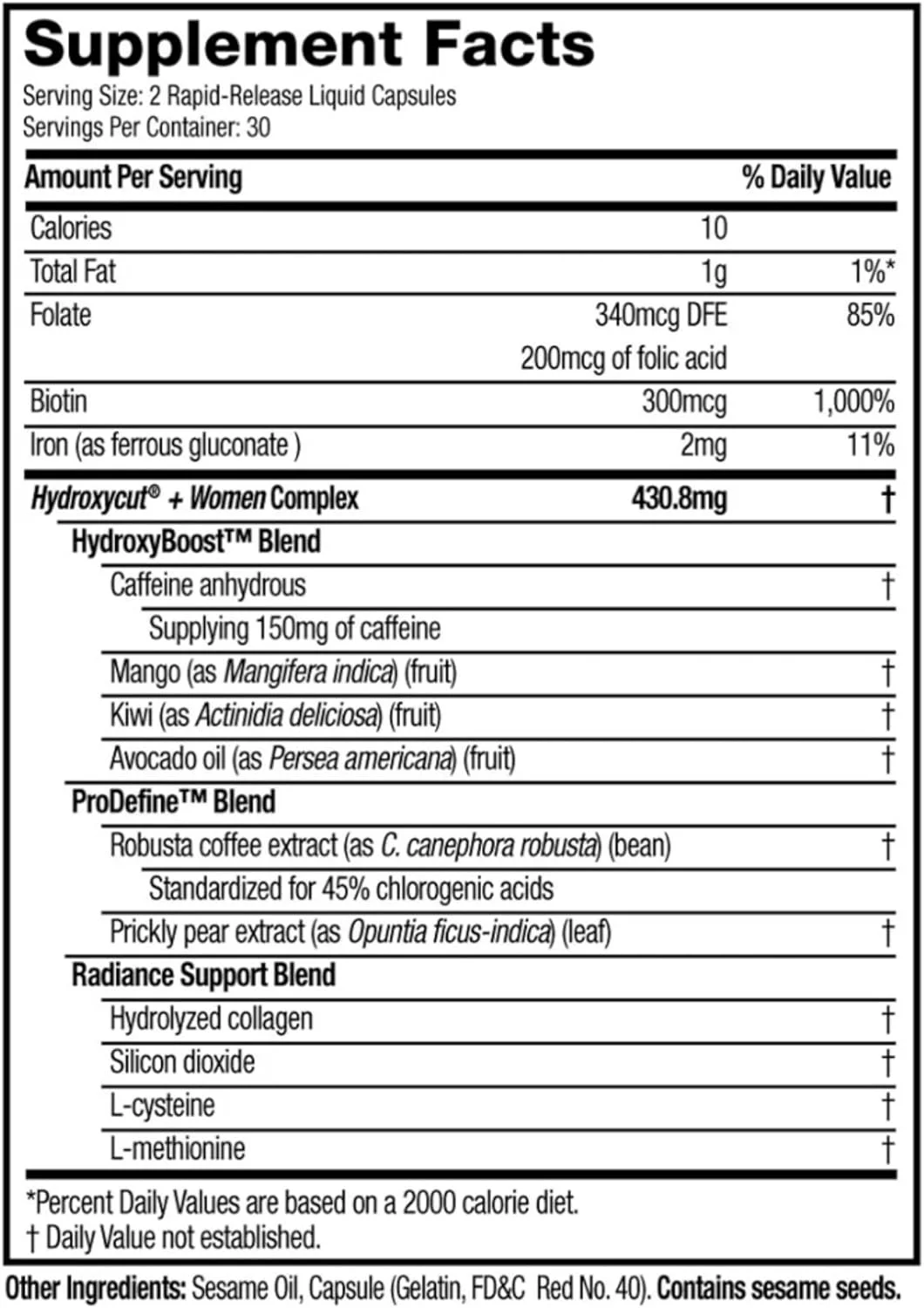 هیدروکسی کات +بانوان - 60 کپسول مایع با رهش سریع - حاوی بیوتین، کلاژن، فولات و آهن