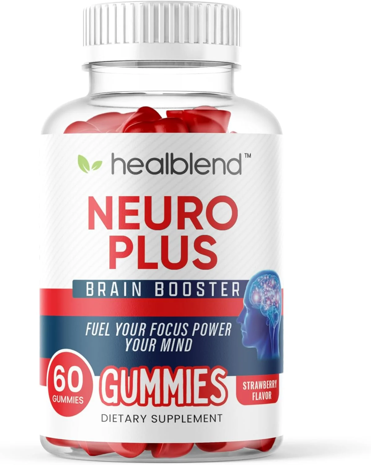 پاستیل تقویت کننده مغز نرو پلاس Healblend - پشتیبانی از تمرکز، حافظه و وضوح با ویتامین B12، فولات، B6، فسفاتیدیل سرین - طعم توت فرنگی - 60 عدد