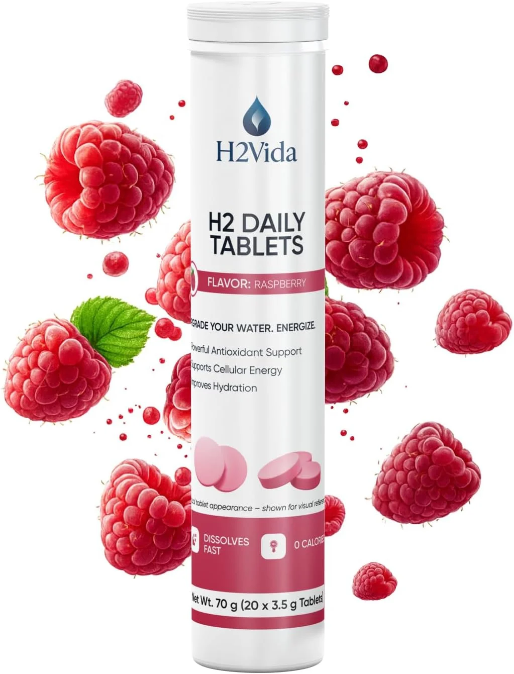 قرص های آب هیدروژنه - مکمل منیزیم برای انرژی، سم زدایی، آبرسانی و تمرکز - تقویت کننده انرژی - 1 بسته با طعم تمشک 20 قرص