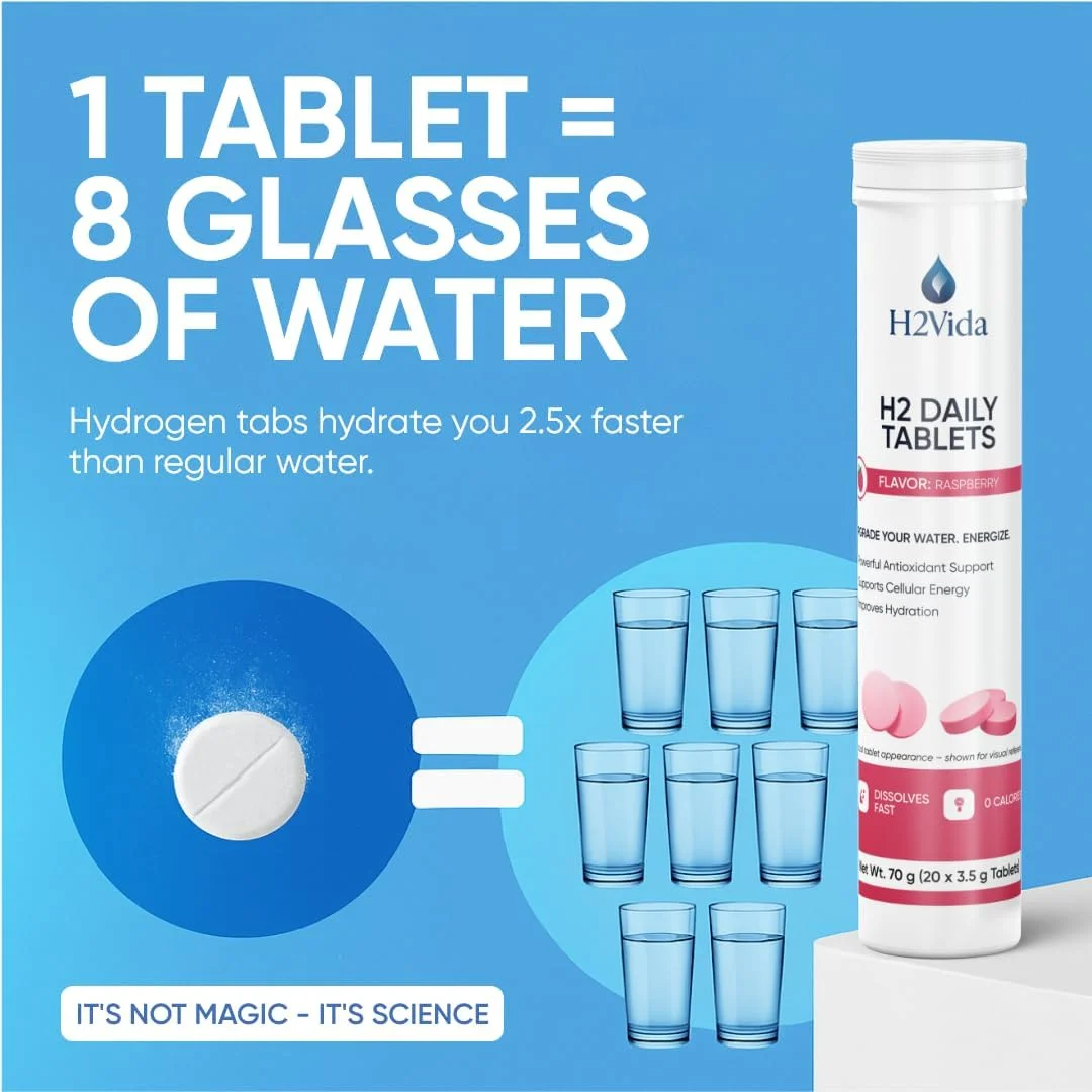 قرص های آب هیدروژنه - مکمل منیزیم برای انرژی، سم زدایی، آبرسانی و تمرکز - تقویت کننده انرژی - 1 بسته با طعم تمشک 20 قرص