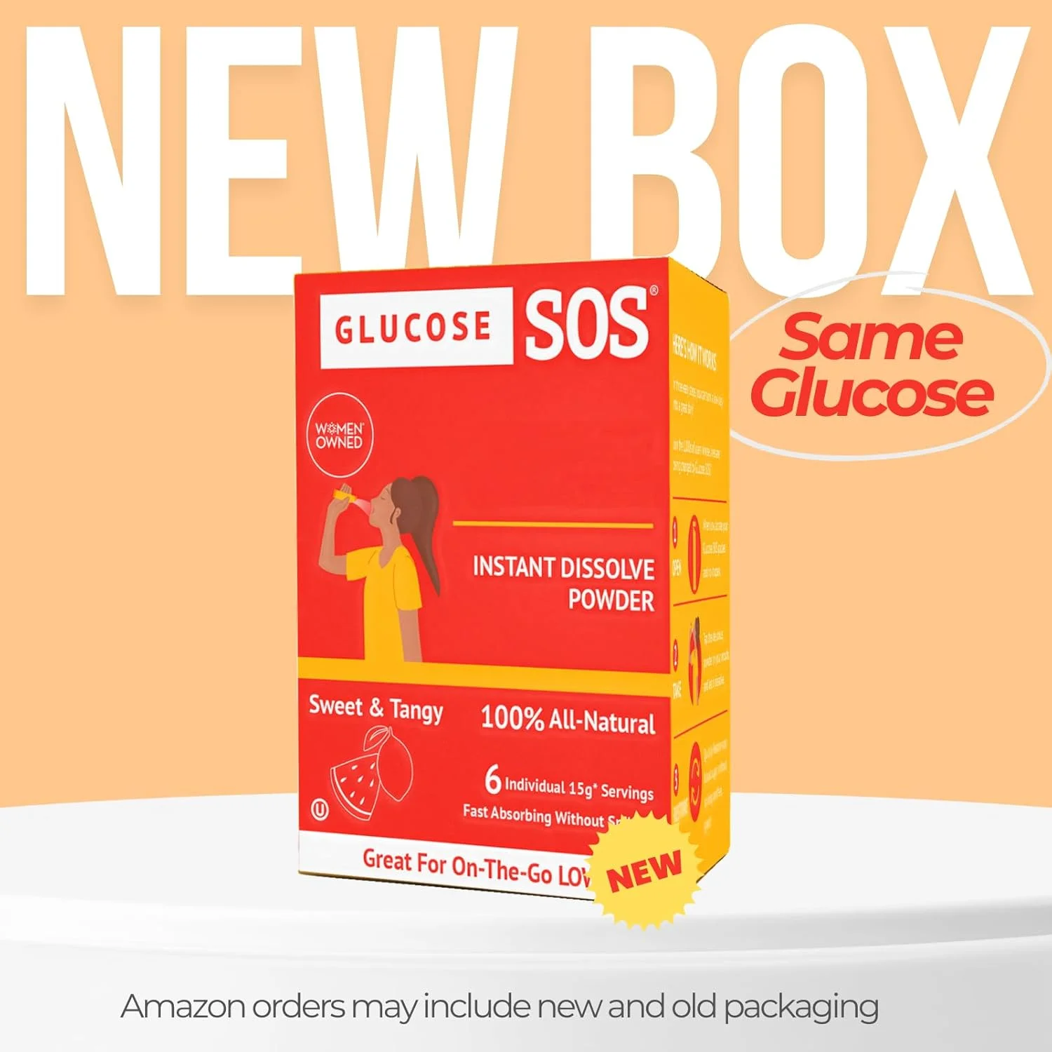 پودر گلوکز SOS با دکستروز طبیعی، جذب سریع که فورا در دهان حل می شود و نیازی به آب ندارد، شیرین و ترش، 72 سروینگ