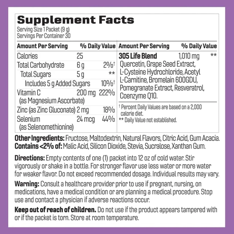 پودر نوشیدنی روزانه 305 Life Everyday Life: پشتیبانی کامل از سلامتی، تقویت سیستم ایمنی، انرژی، ریکاوری عضلات، هضم، سلامت قلب در بسته بندی های تک نفره آسان بازشو - 30 عدد