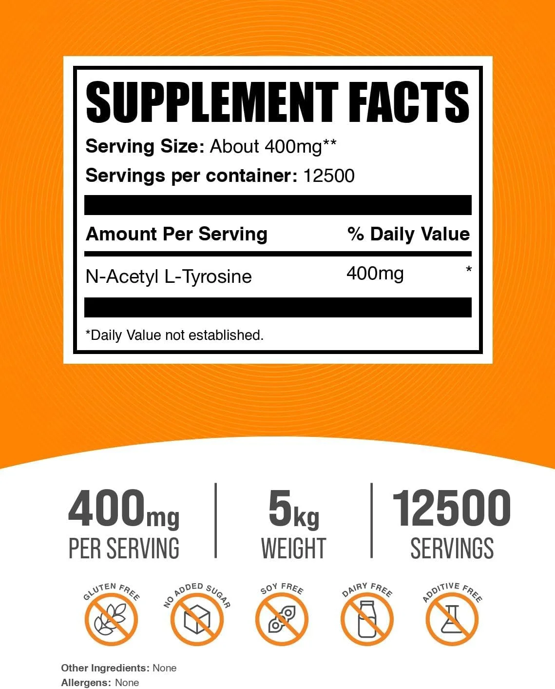پودر ان-استیل ال-تیروزین BulkSupplements.com - مکمل تیروزین، پودر NALT - مکمل اسید آمینه، بدون طعم و بدون گلوتن، 400 میلی گرم در هر وعده، 5 کیلوگرم (11 پوند) (بسته 5 عددی)