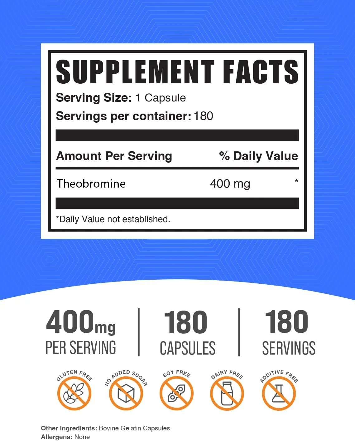 کپسول های تئوبرومین BulkSupplements.com - مکمل تئوبرومین، مکمل نوتروپیک، تئوبرومین 400 میلی گرم - پشتیبانی از مغز و انرژی - بدون گلوتن، 1 کپسول در هر وعده، 180 کپسول