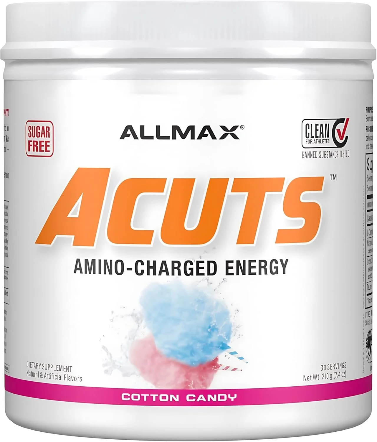 نوشیدنی انرژی زا آمینو شارژ شده آمینو کاتس (ACUTS) با تورین، ال-کارنیتین، عصاره دانه قهوه سبز، پشمک، 210 گرم - 30 سروینگ