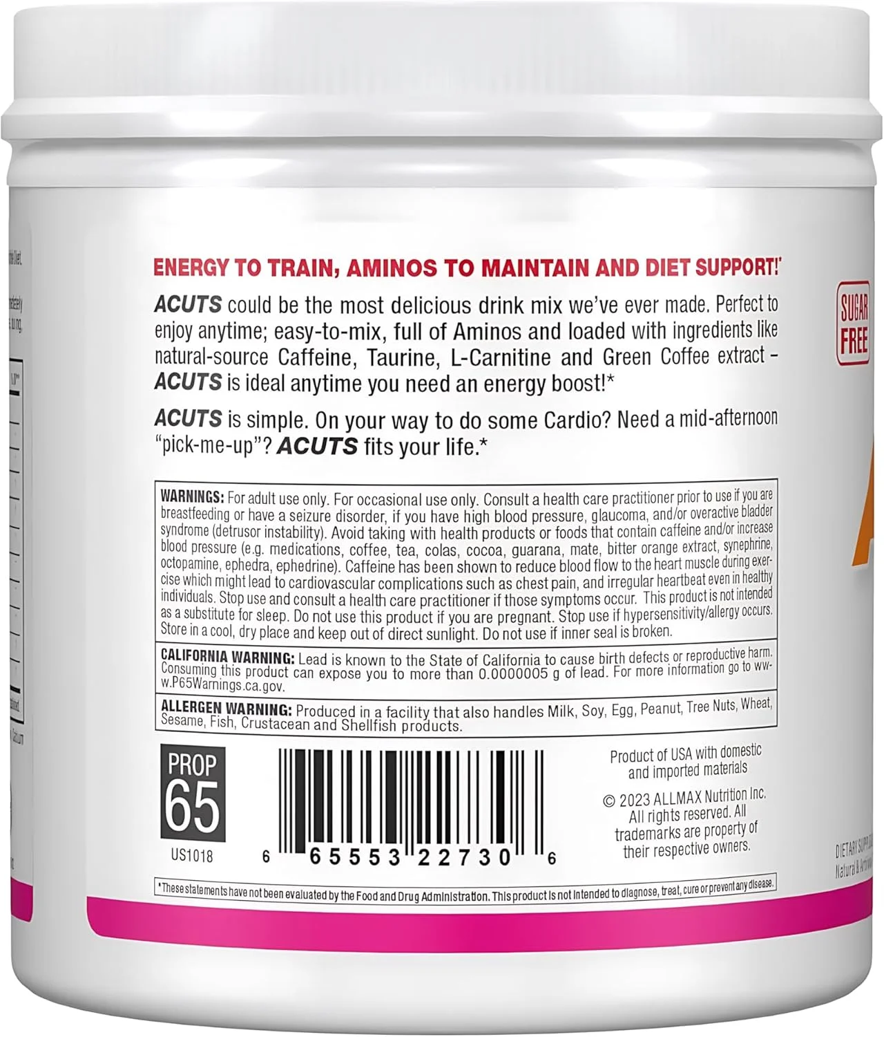 نوشیدنی انرژی زا آمینو شارژ شده آمینو کاتس (ACUTS) با تورین، ال-کارنیتین، عصاره دانه قهوه سبز، پشمک، 210 گرم - 30 سروینگ