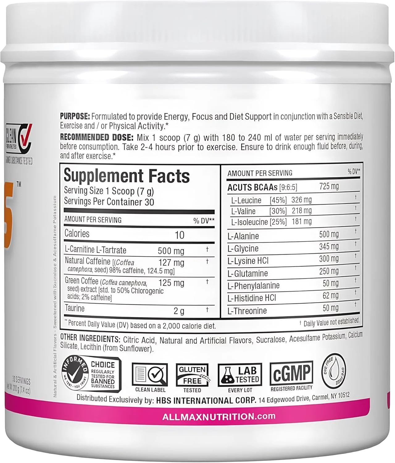 نوشیدنی انرژی زا آمینو شارژ شده آمینو کاتس (ACUTS) با تورین، ال-کارنیتین، عصاره دانه قهوه سبز، پشمک، 210 گرم - 30 سروینگ