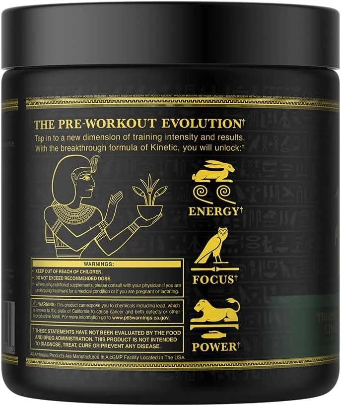 پودر قبل از تمرین ارگانیک آمبروسیا کینتیک | پودر سوپرفود نوتراپیک تقویت شده با قارچ برای انرژی پاک، تمرکز و ریکاوری | 24 سروینگ | لیموترش استوایی