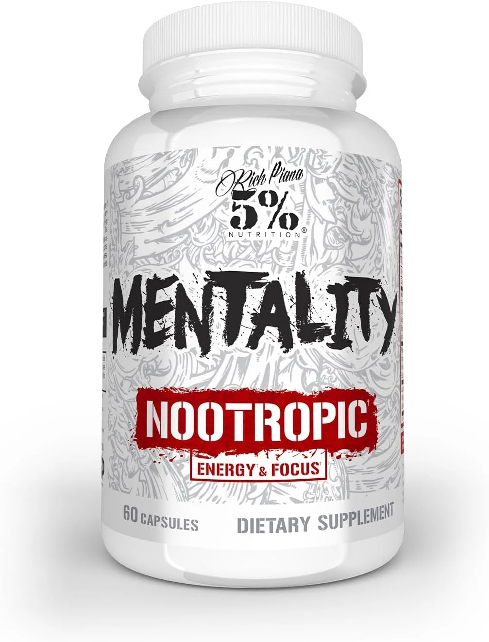 مخلوط نوتراپیک Rich Piana Mentality از 5% Nutrition | مکمل تقویت کننده مغز برای عملکرد، حافظه، وضوح ذهنی | جینسینگ، جینکگو، ال-تیانین، کولین، هوپرزین، 60 کپسول (30 روز) مخلوط نوتراپیک Rich Piana Mentality از 5% Nutrition | مکمل تقویت کننده مغز برای عملکرد، حافظه، وضوح ذهنی | جینسینگ، جینکگو، ال-تیانین، کولین، هوپرزین، 60 کپسول (30 روز)