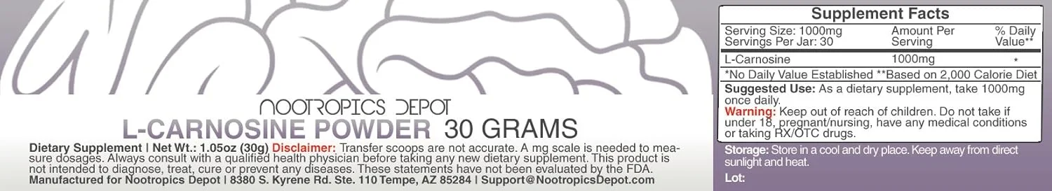 پودر ال-کارنوزین | 30 گرم | ممکن است به پشتیبانی از سلامت مغز، طول عمر و متابولیسم کمک کند پودر ال-کارنوزین | 30 گرم | ممکن است به پشتیبانی از سلامت مغز، طول عمر و متابولیسم کمک کند