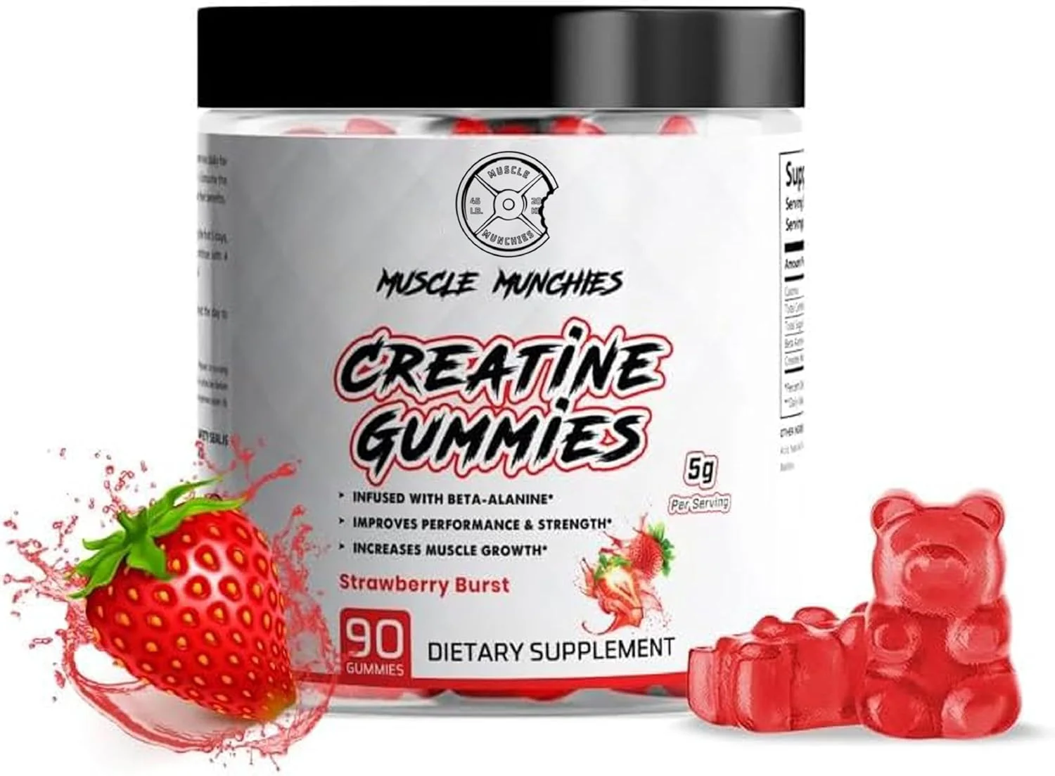 پاستیل های جویدنی کراتین Muscle Munchies برای آقایان و بانوان - غنی شده با بتا آلانین - 5 گرم کراتین در هر وعده - افزایش قدرت، استقامت و ریکاوری - وگان، غیر GMO (طعم توت فرنگی) پاستیل های جویدنی کراتین Muscle Munchies برای آقایان و بانوان - غنی شده با بتا آلانین - 5 گرم کراتین در هر وعده - افزایش قدرت، استقامت و ریکاوری - وگان، غیر GMO (طعم توت فرنگی)