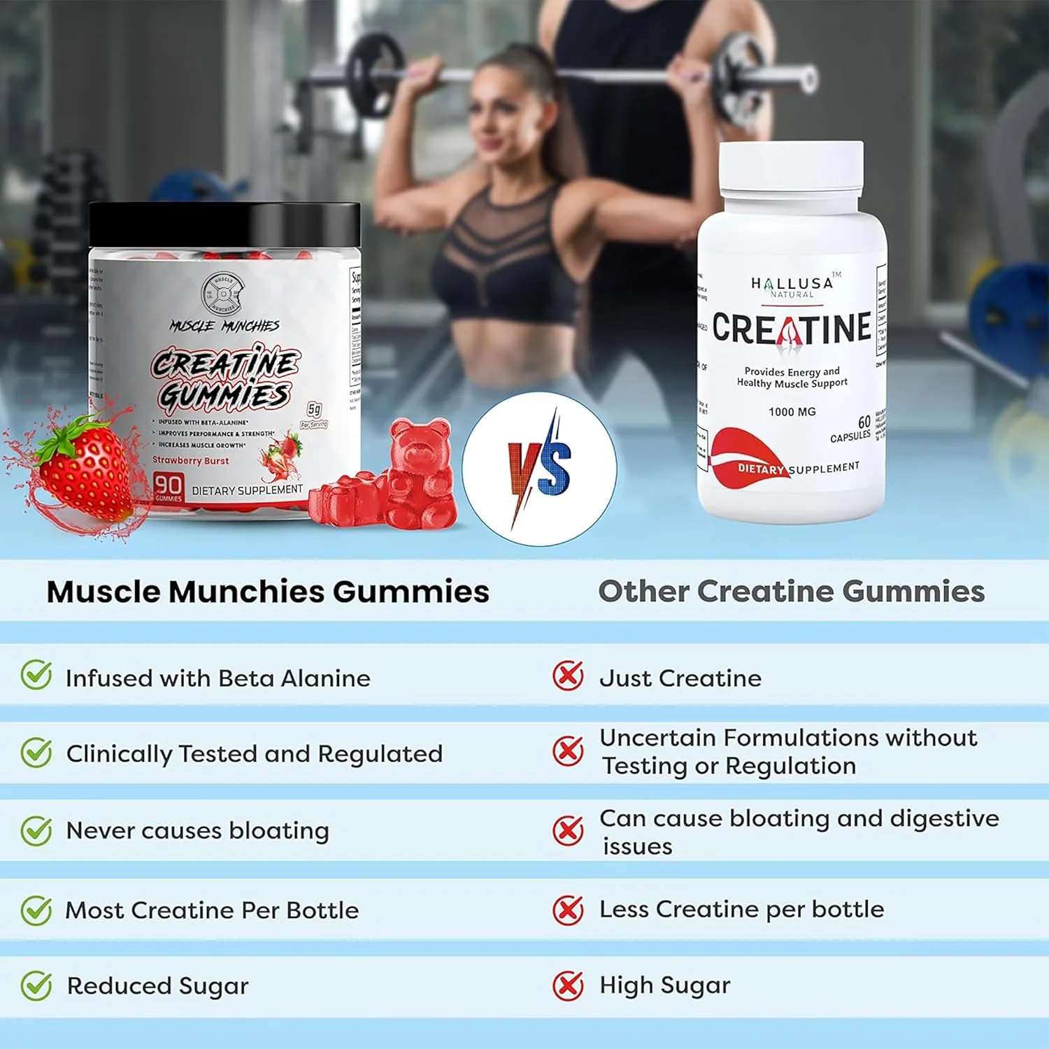پاستیل های جویدنی کراتین Muscle Munchies برای آقایان و بانوان - غنی شده با بتا آلانین - 5 گرم کراتین در هر وعده - افزایش قدرت، استقامت و ریکاوری - وگان، غیر GMO (طعم توت فرنگی) پاستیل های جویدنی کراتین Muscle Munchies برای آقایان و بانوان - غنی شده با بتا آلانین - 5 گرم کراتین در هر وعده - افزایش قدرت، استقامت و ریکاوری - وگان، غیر GMO (طعم توت فرنگی)
