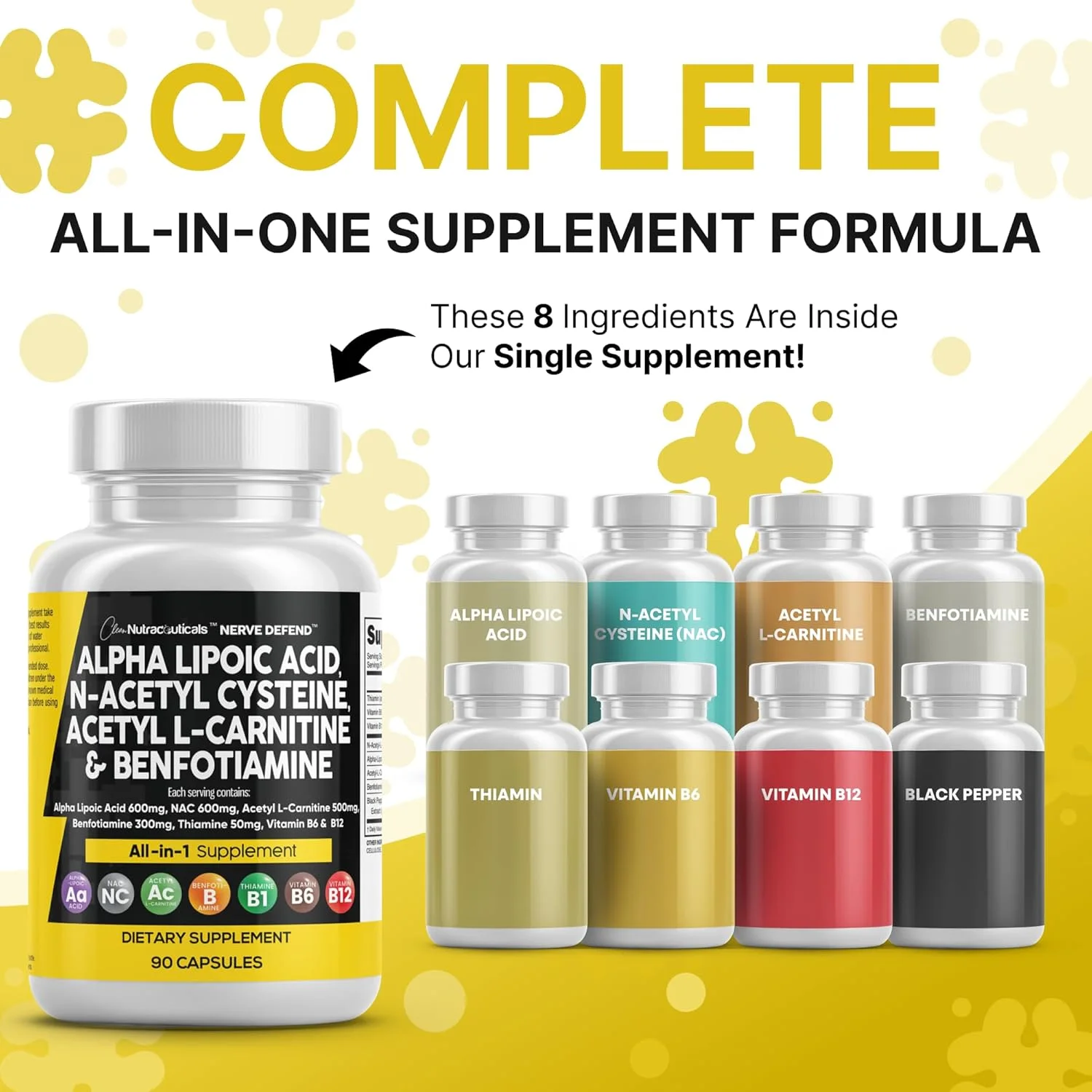 آلفا لیپوئیک اسید 600 میلی گرم، ان-استیل سیستئین 600 میلی گرم، استیل ال-کارنیتین 500 میلی گرم، بنفوتیامین 300 میلی گرم - مکمل پشتیبانی عصبی برای زنان و مردان با ویتامین B1، B6 و B12 - ساخت آمریکا، 90 کپسول آلفا لیپوئیک اسید 600 میلی گرم، ان-استیل سیستئین 600 میلی گرم، استیل ال-کارنیتین 500 میلی گرم، بنفوتیامین 300 میلی گرم - مکمل پشتیبانی عصبی برای زنان و مردان با ویتامین B1، B6 و B12 - ساخت آمریکا، 90 کپسول