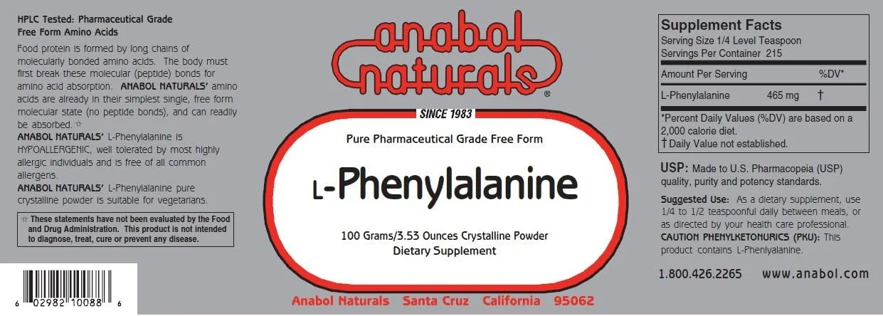 آنوبول نچرالز ۲۰۰ گرم ال-فنیل آلانین پودر کریستالی خالص فرم آزاد آنوبول نچرالز ۲۰۰ گرم ال-فنیل آلانین پودر کریستالی خالص فرم آزاد