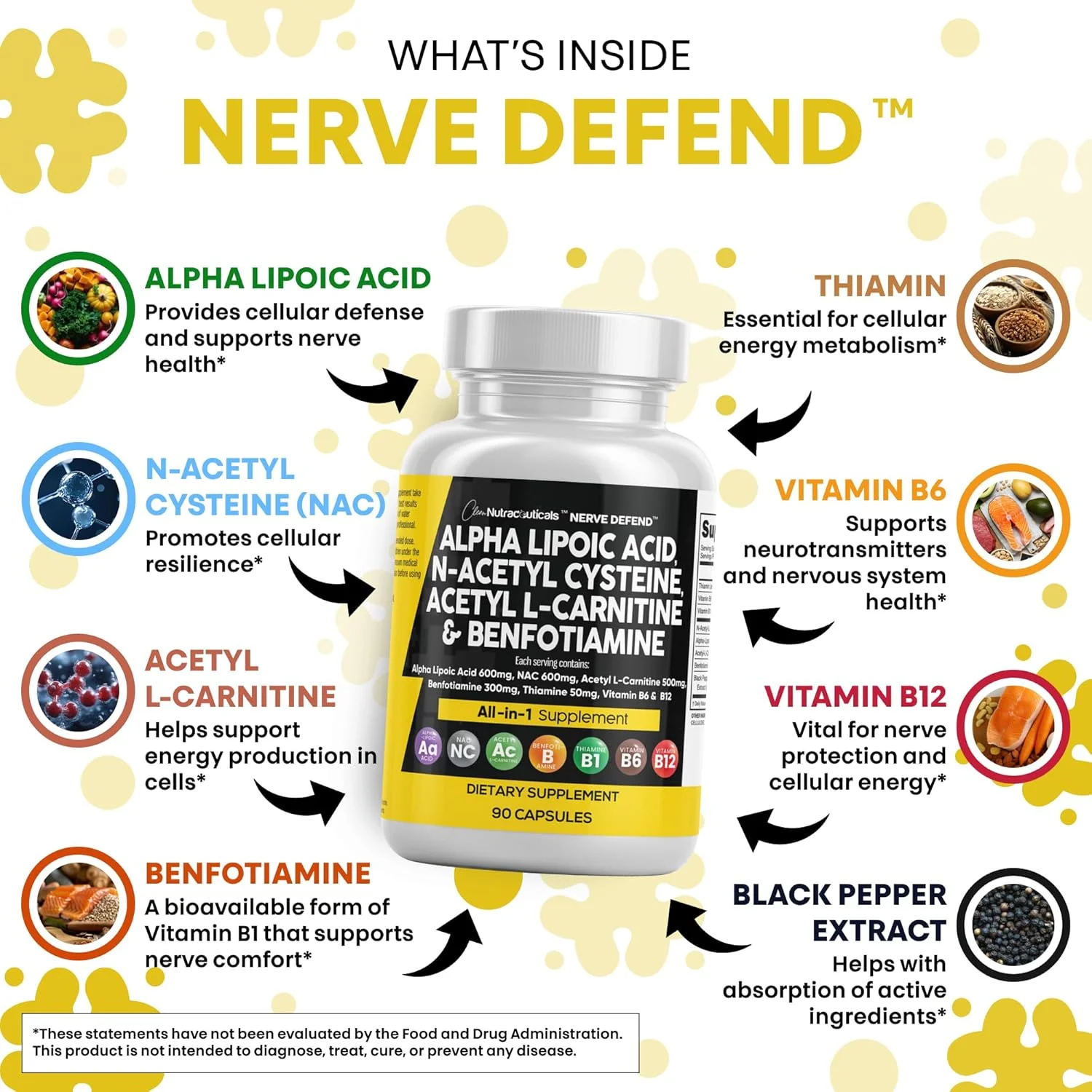 آلفا لیپوئیک اسید 600 میلی گرم، ان-استیل سیستئین 600 میلی گرم، استیل ال-کارنیتین 500 میلی گرم، بنفوتیامین 300 میلی گرم - مکمل پشتیبانی عصبی برای زنان و مردان با ویتامین B1، B6 و B12 - ساخت آمریکا، 90 کپسول آلفا لیپوئیک اسید 600 میلی گرم، ان-استیل سیستئین 600 میلی گرم، استیل ال-کارنیتین 500 میلی گرم، بنفوتیامین 300 میلی گرم - مکمل پشتیبانی عصبی برای زنان و مردان با ویتامین B1، B6 و B12 - ساخت آمریکا، 90 کپسول