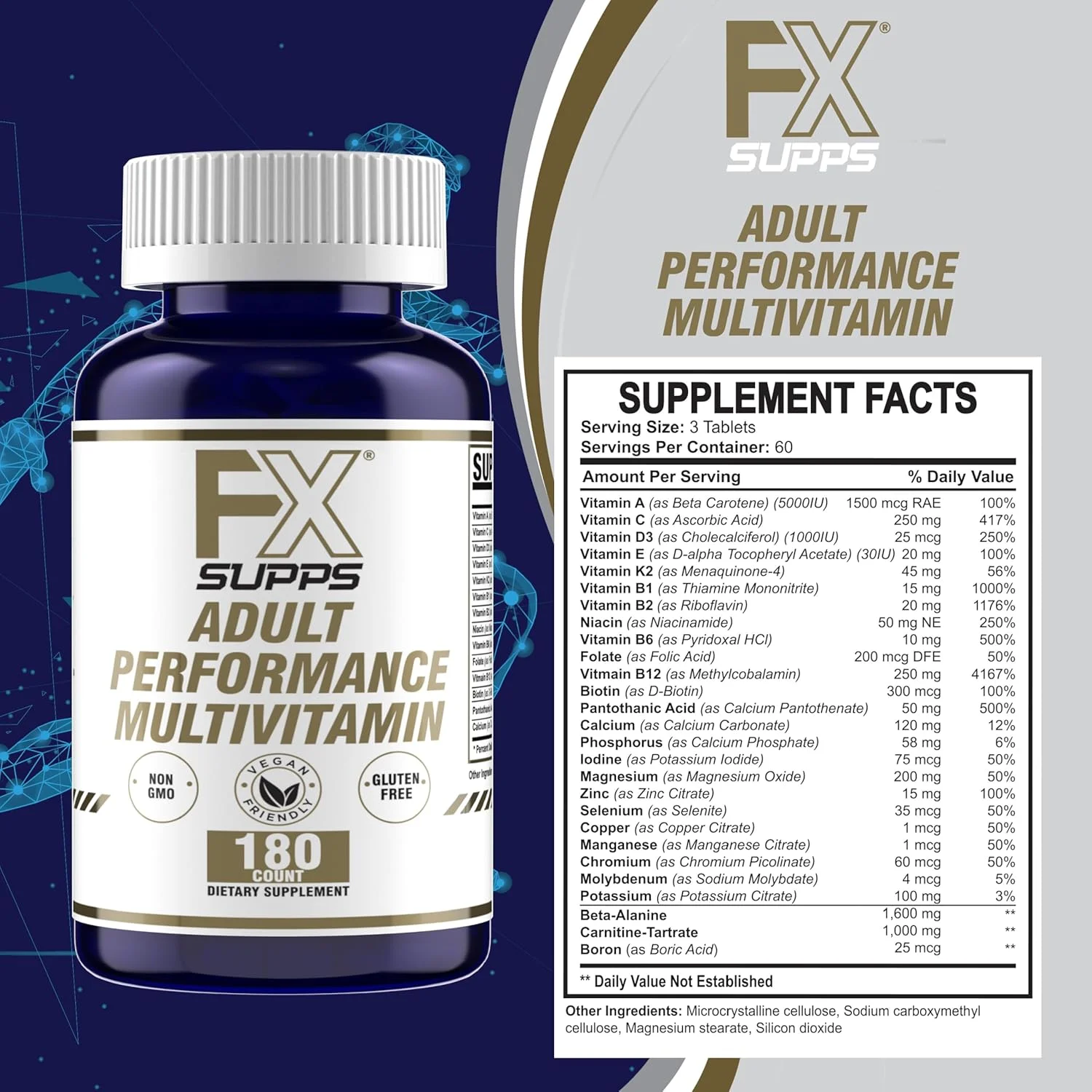 مولتی ویتامین عملکردی FXSUPPS با آمینو اسیدها، بتا آلانین و ال-کارنیتین، بهبود عملکرد و ریکاوری، 180 قرص - ساخت آمریکا