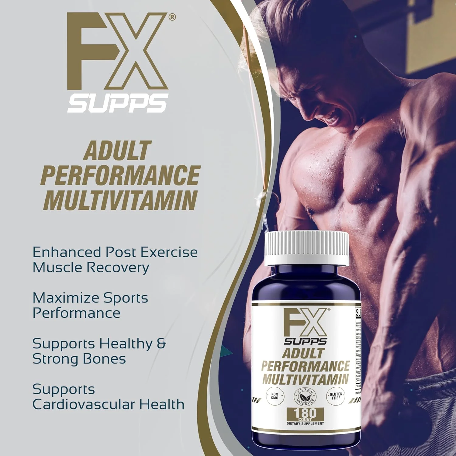 مولتی ویتامین عملکردی FXSUPPS با آمینو اسیدها، بتا آلانین و ال-کارنیتین، بهبود عملکرد و ریکاوری، 180 قرص - ساخت آمریکا