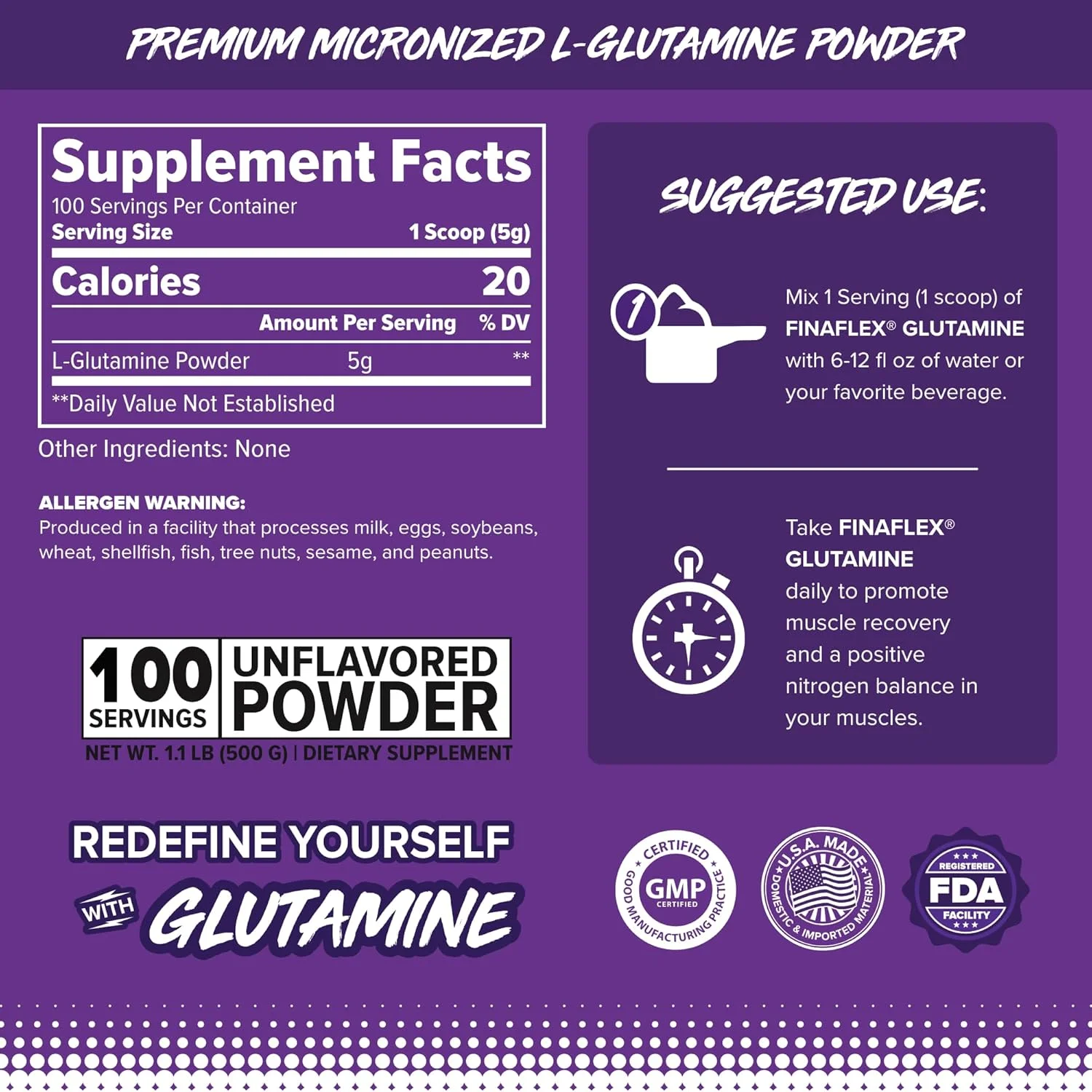 فینافلکس گلوتامین خالص، بدون طعم - 1.1 پوند - پودر بازیابی عضلات نهایی - کاهش تجزیه عضلات و پشتیبانی از سطح نیتروژن - 100% ال-گلوتامین خالص - 100 سروینگ فینافلکس گلوتامین خالص، بدون طعم - 1.1 پوند - پودر بازیابی عضلات نهایی - کاهش تجزیه عضلات و پشتیبانی از سطح نیتروژن - 100% ال-گلوتامین خالص - 100 سروینگ
